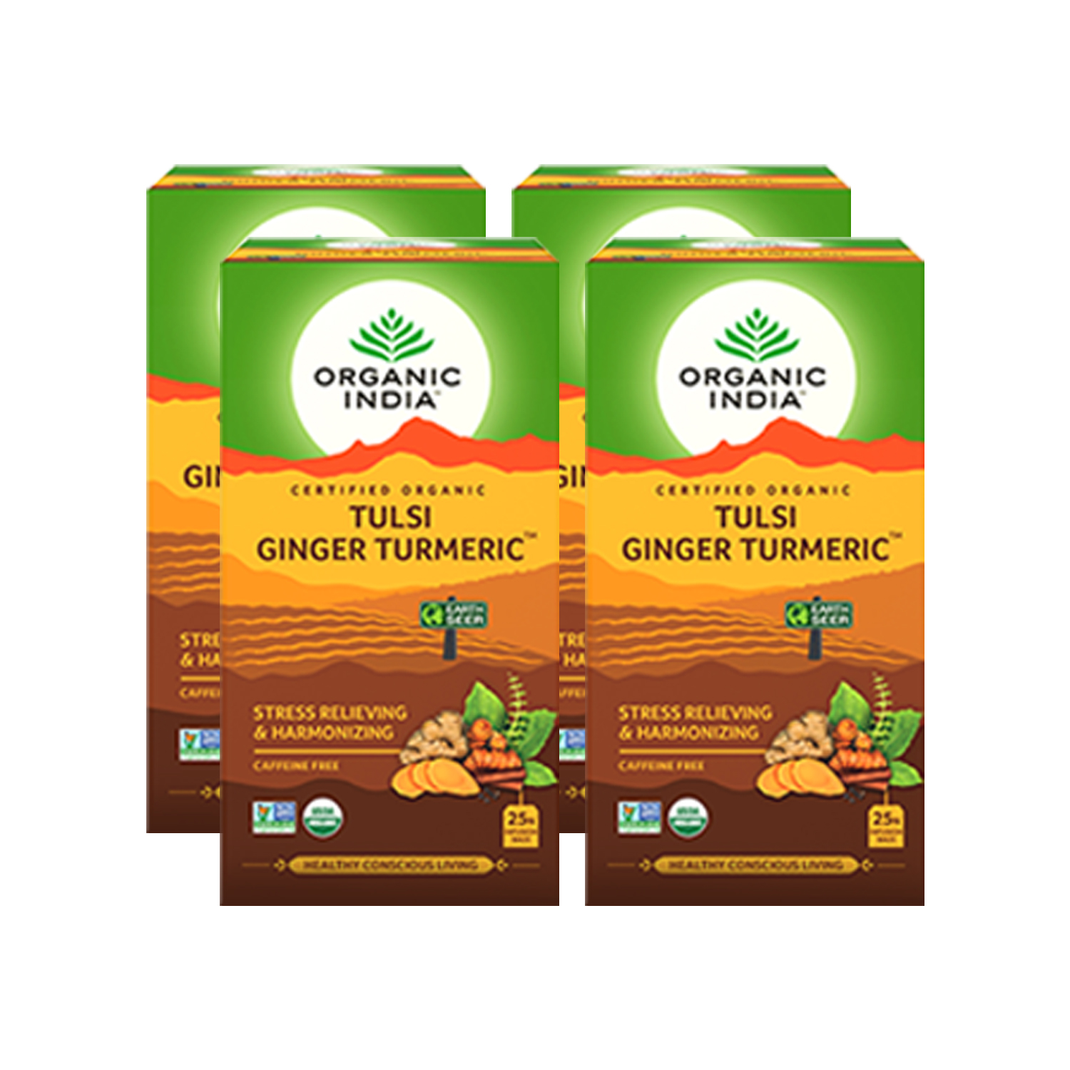 Organic India Tulsi Ginger Turmeric 25 Tea Bags- (Pack of 4)