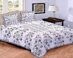 Black & Whaite Floweral Print Cotton Double Bedsheet.