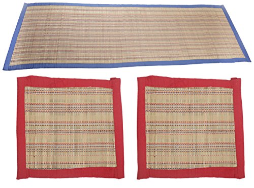 CVS Kusha Grass(Dharba) Desmostachya Bipinnata Yoga Mat, 60 cm x 172 cm x 0.5 cm, (Multi-Coloured, Pack of 3)