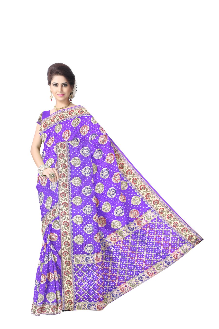 All Over Purple Color Fancy Design Dupion Silk Bandhani Saree