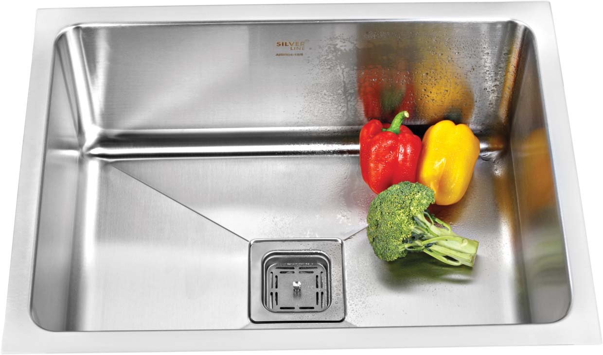 SILVERLINE Low Radius Stainless Steel Sink Matt Finish with Square Coupling, 24x18x10-inch