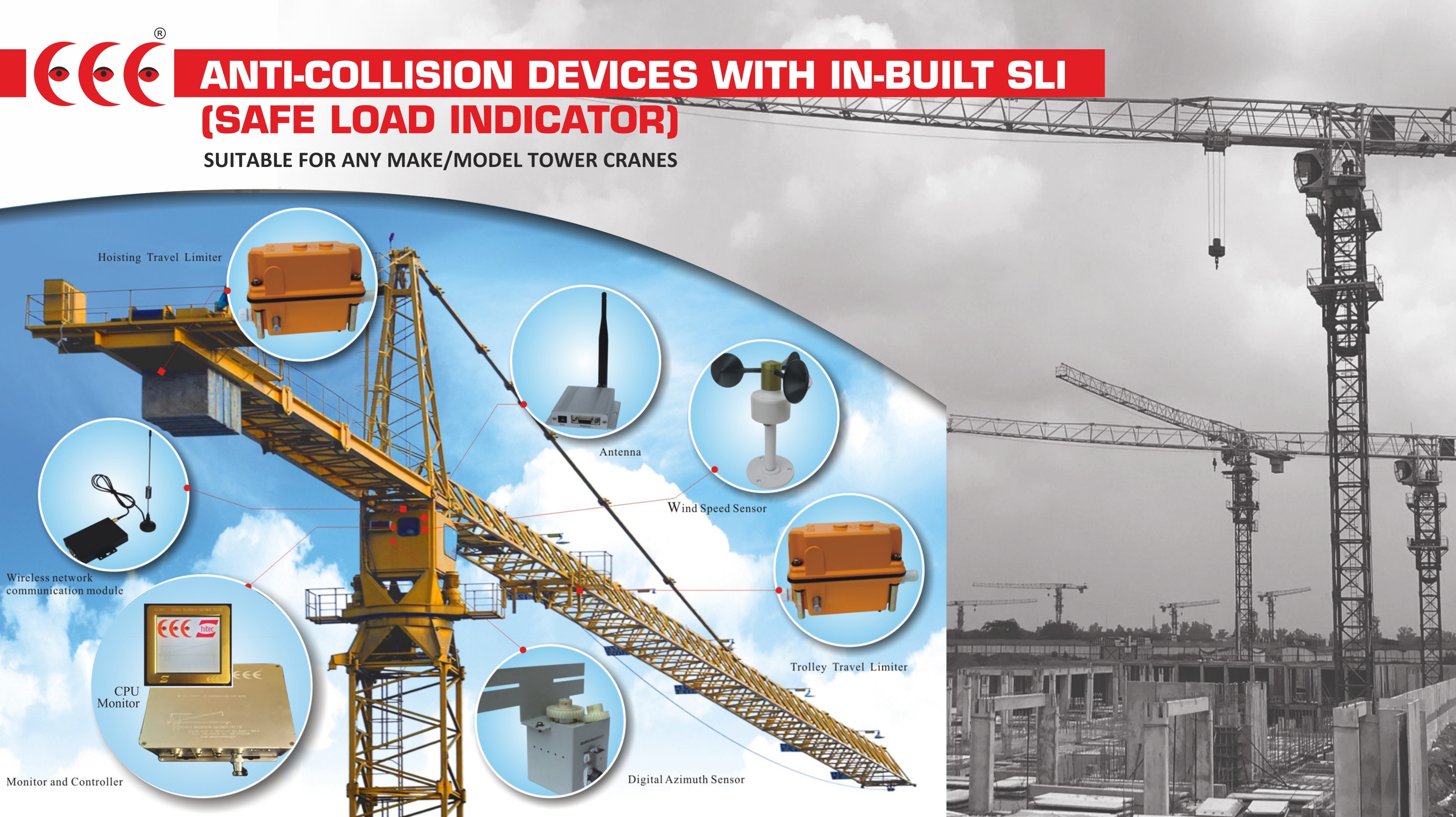 Anti collision systems for tower cranes