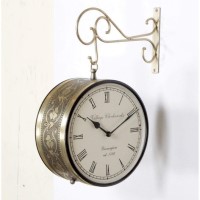 Handicraft Double Sided Antique Finish Metal Decorative Analogue Railway Station Wall Clock 