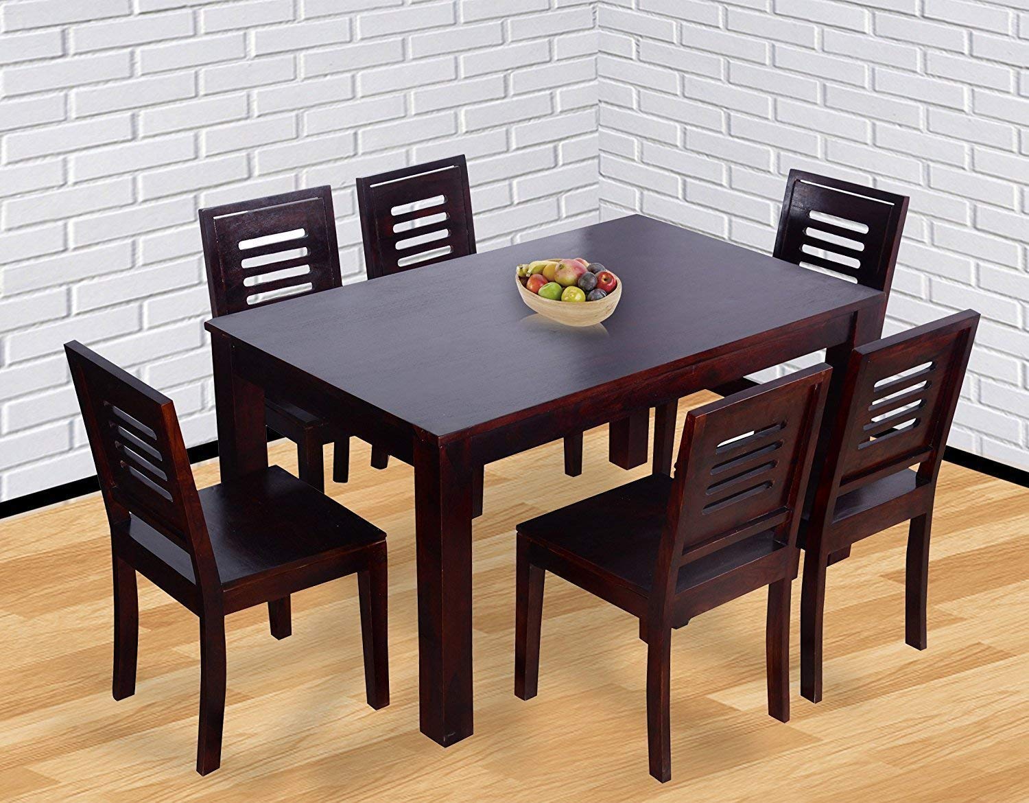 Wooden Sheesham Wood 6 Seater Dining Table Set with 6 Chairs for Dining Room (Sheesham Wood, Dark Red Mahogany Finish) Wood Dining Table 6 Seater