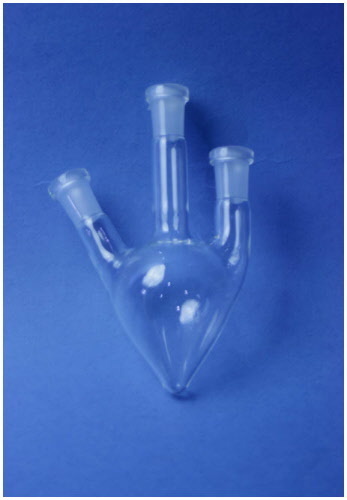 Flasks Pear Shape Three Necks, One Angled Side & one parallel side 