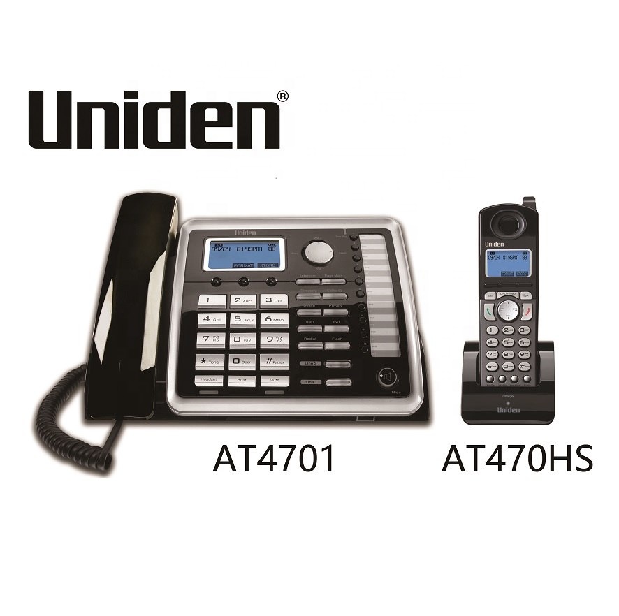 UNIDEN AT4701 cum AT470HS Line Wireless Desk Phone System Speaker CID 1.8GHz Trillingual Display Wall Mountable Desktop Combo Telephone 