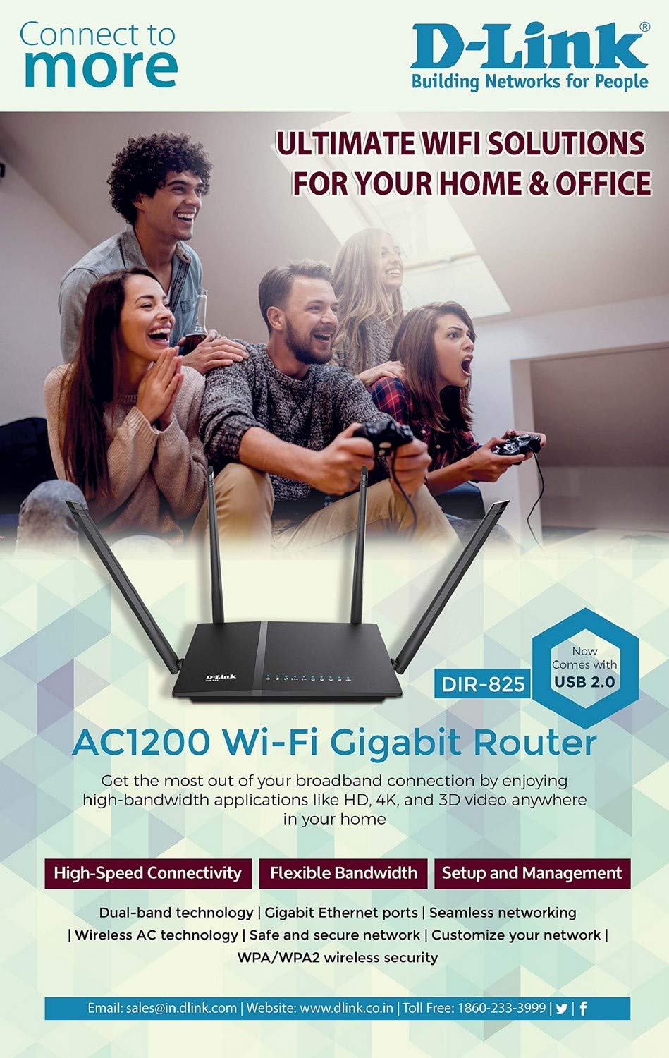 D-Link DIR-825 AC 1200 Wi-Fi Dual-Band Gigabit (LAN/WAN) Router (Not a Modem)