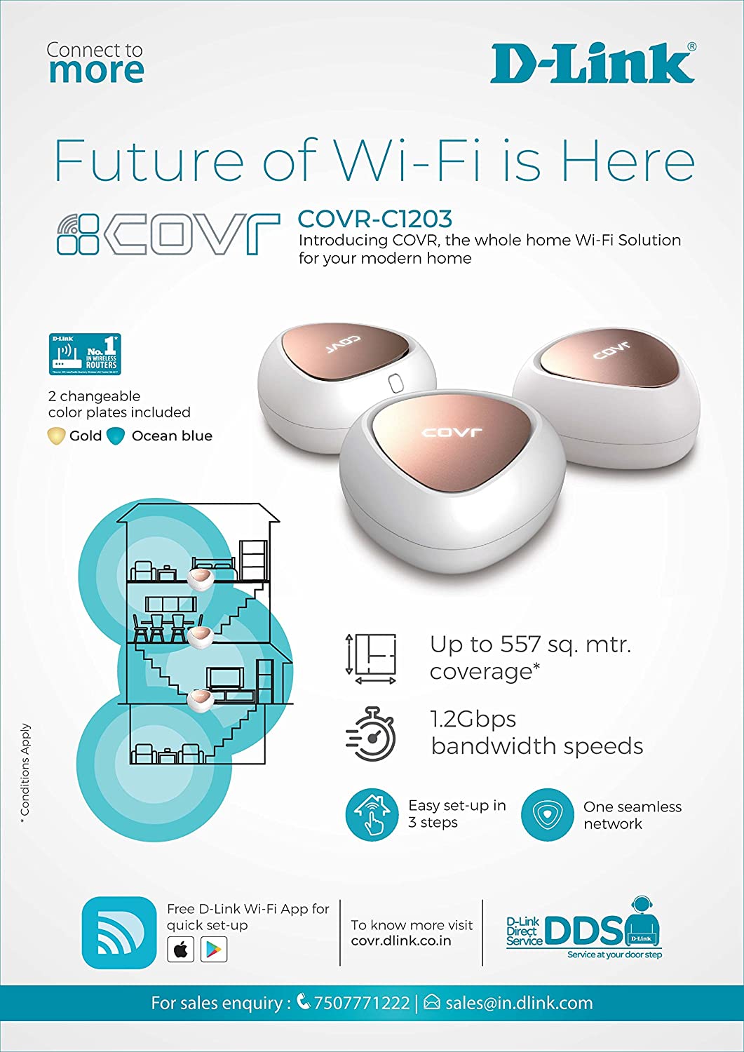 D-Link COVR1203 AC1200 Dual Band Whole Home Wi-Fi System (Rose Gold) - Pack of 3