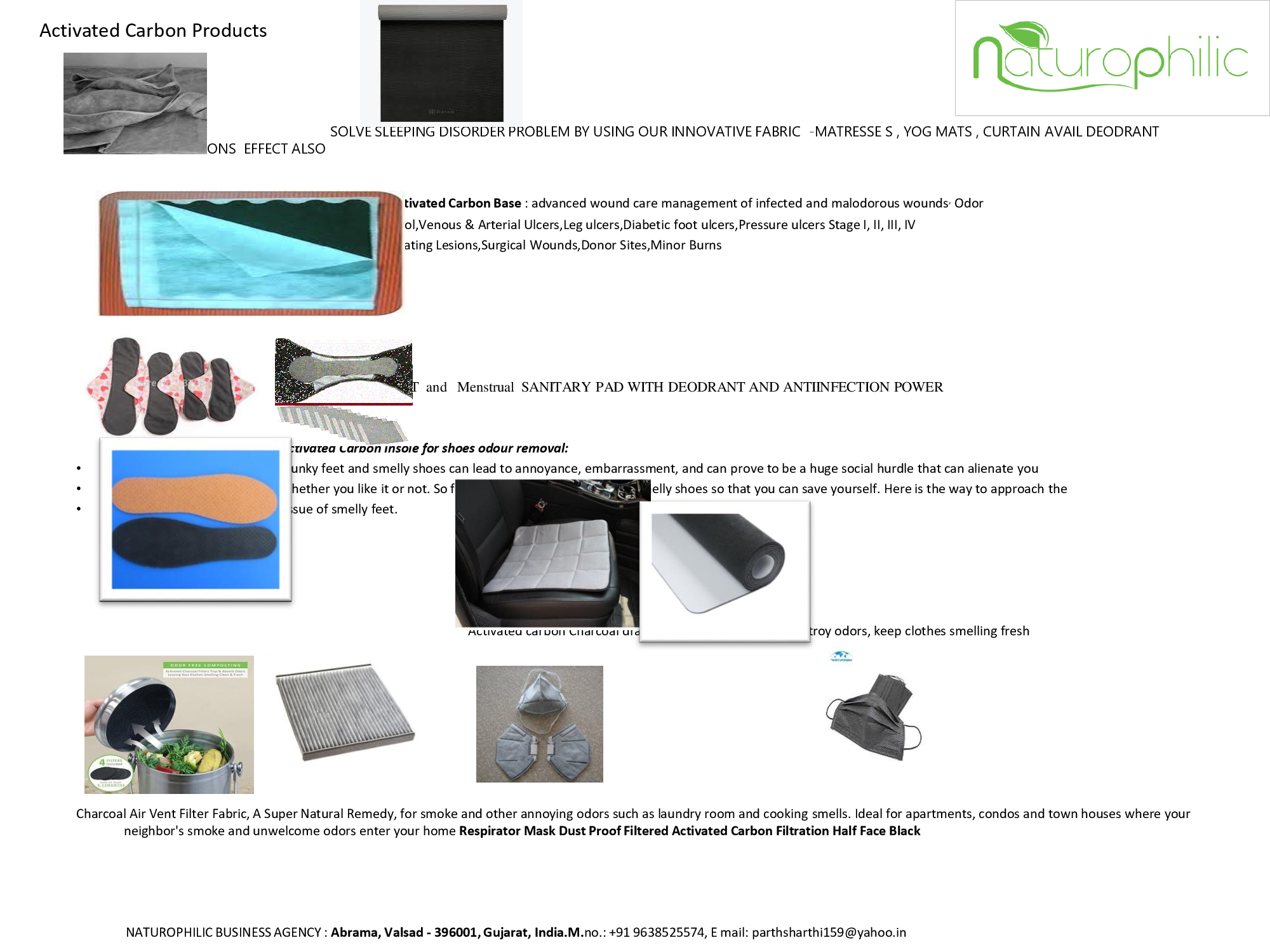 ACTIVATED CARBON BASE SHOE SOLE MATS DUSTBIN COVE SLEEPING PAD FILTER MASK WOUND DRESSING 