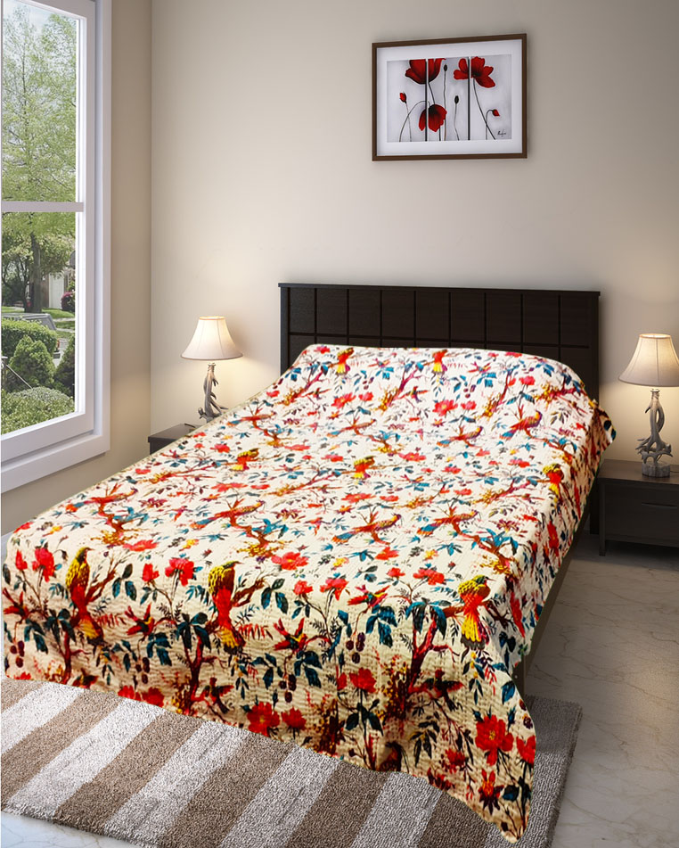 Kantha work double layered handmade bed cover