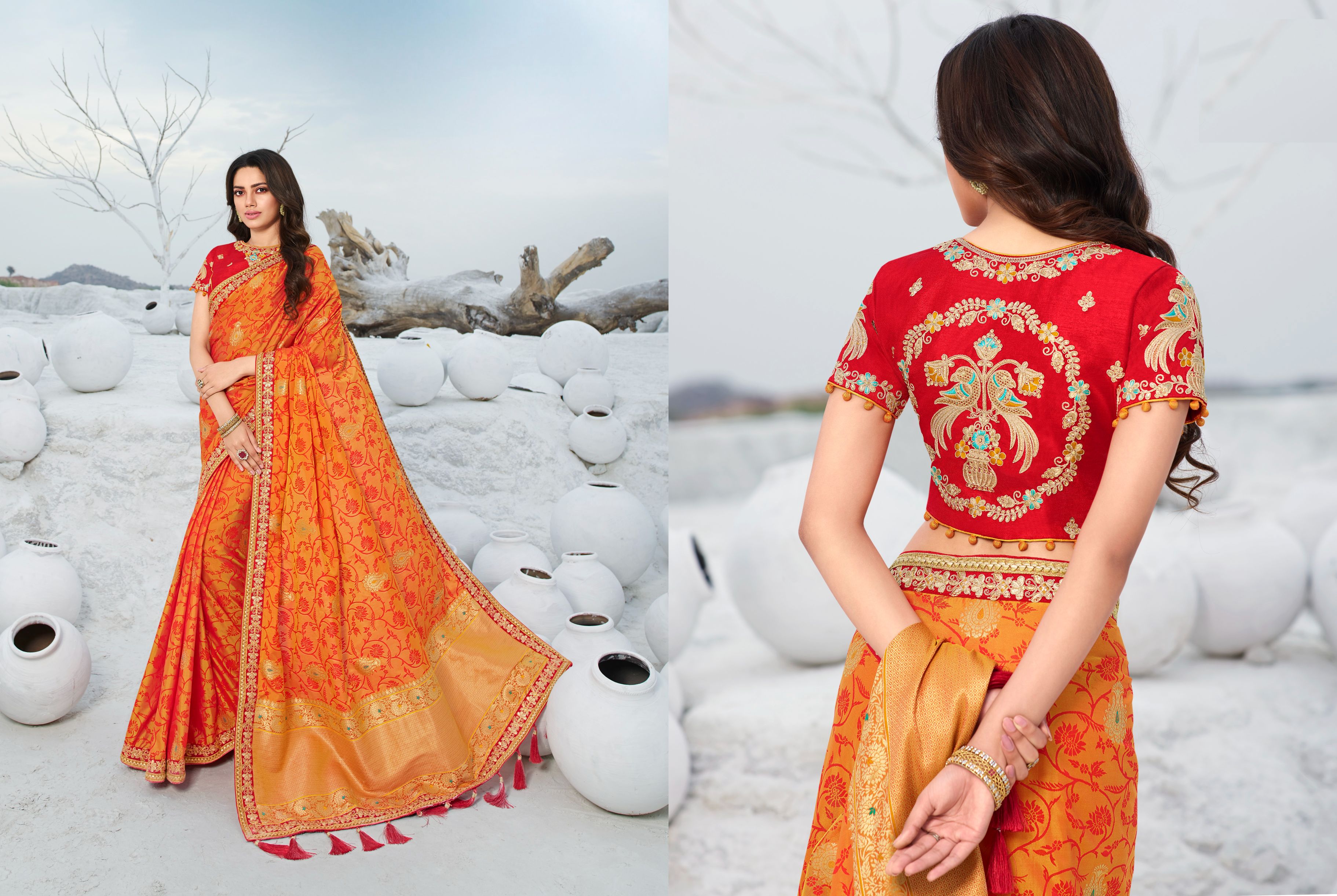 Multicolored Silk Thread Weaving Silk Saree With Blouse Piece Party Wear