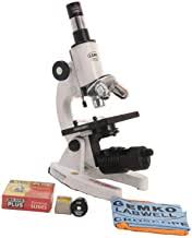 Gemkolabwell G-S-725-162 Metal White Lab Microscope with Led Battery Back Up Lamp, 1500X Magnification 3D Coaxial Stage & Blank Slide Kit