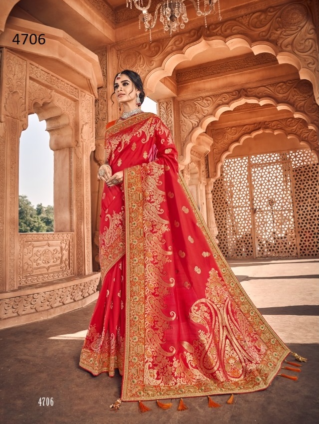 Red Heavy Rich Wedding Wear Designer Art Silk Saree With Both Plain Blouse