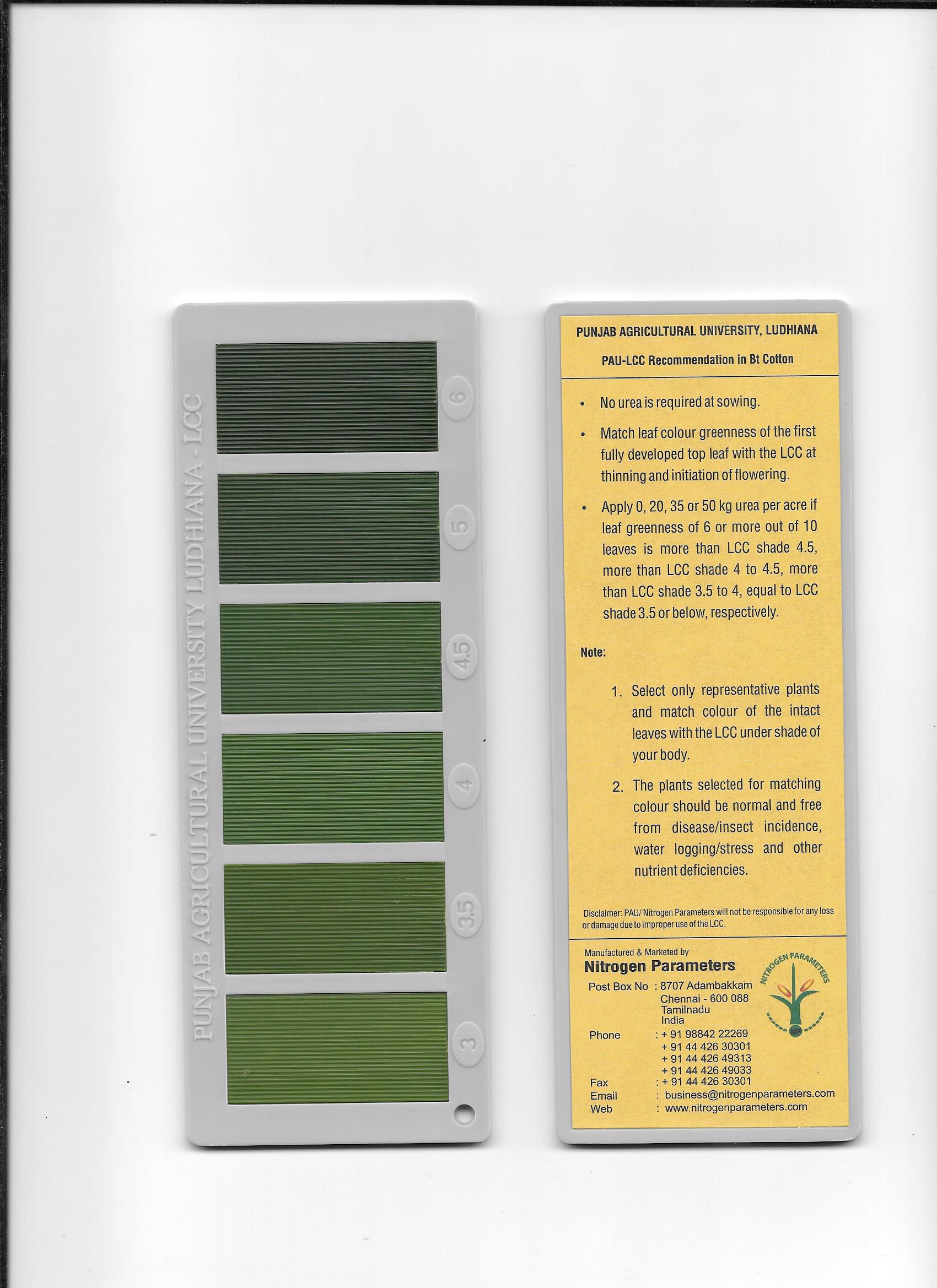 PAU 6 Panel Leaf Colour Chart (PAU - LCC) for Cotton Crop
