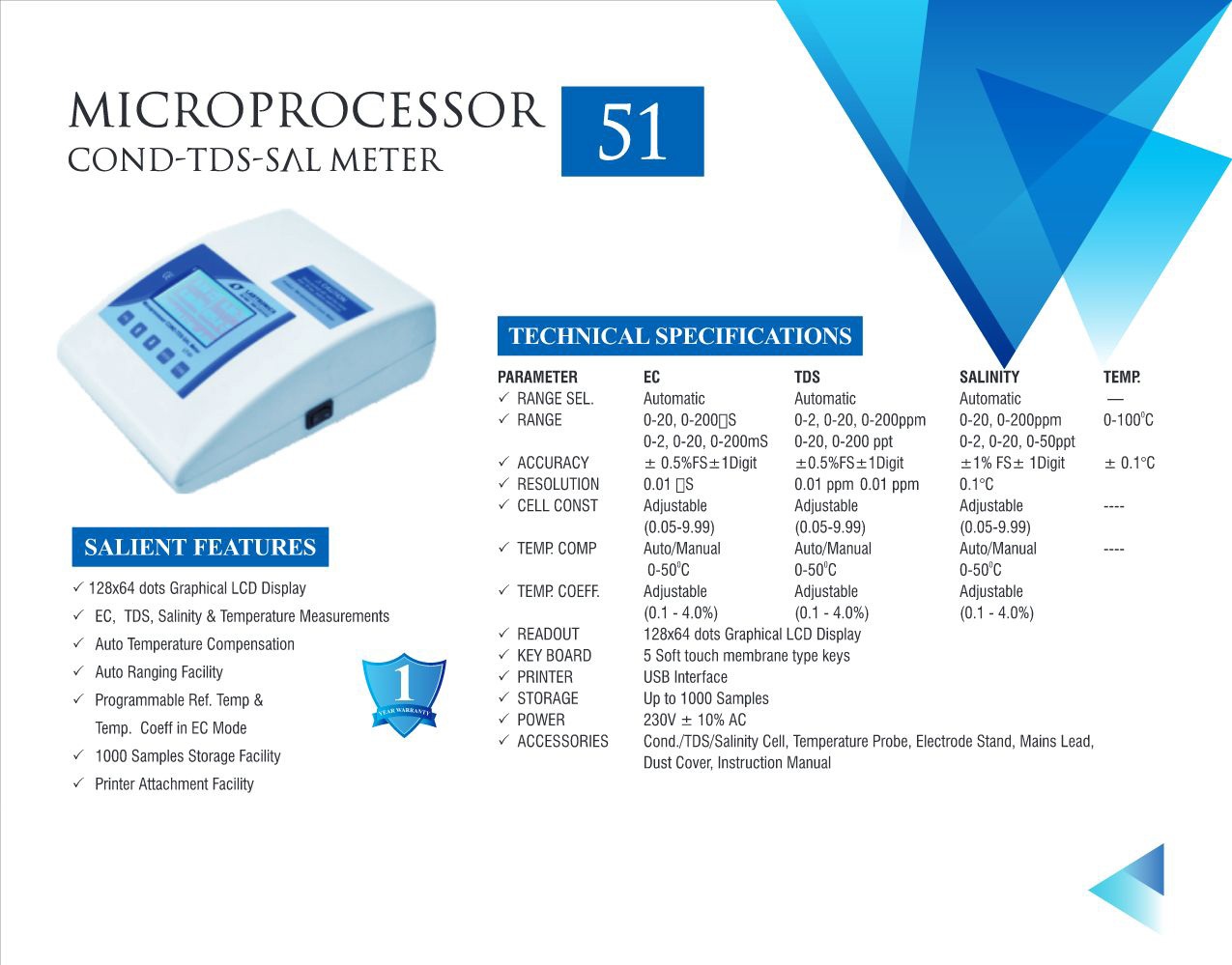 MICROPROCESSOR COND/TDS/SALINITY/TEMP. METER 