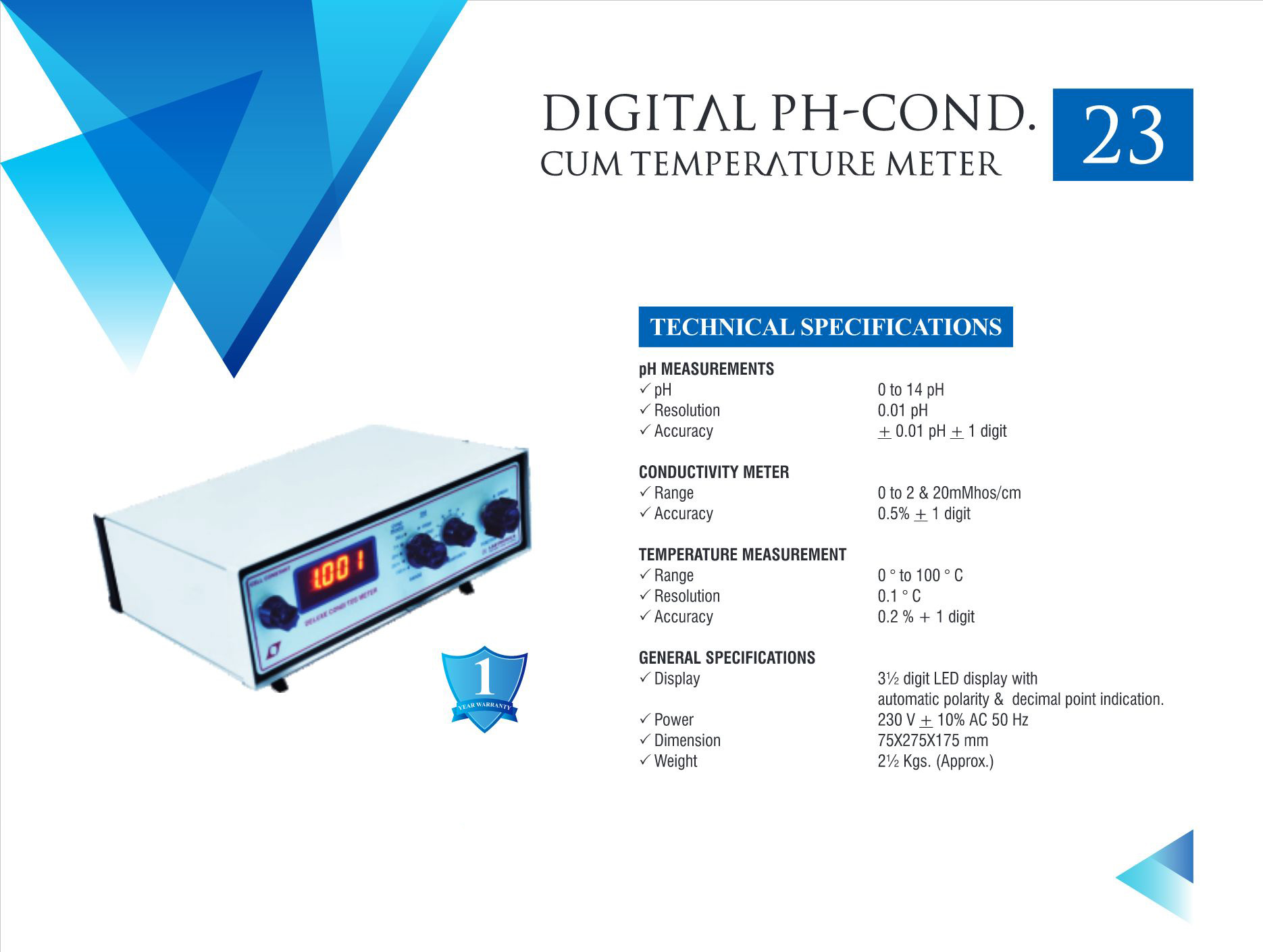 DIGITAL PH, CONDUCTIVITY AND TEMP METER