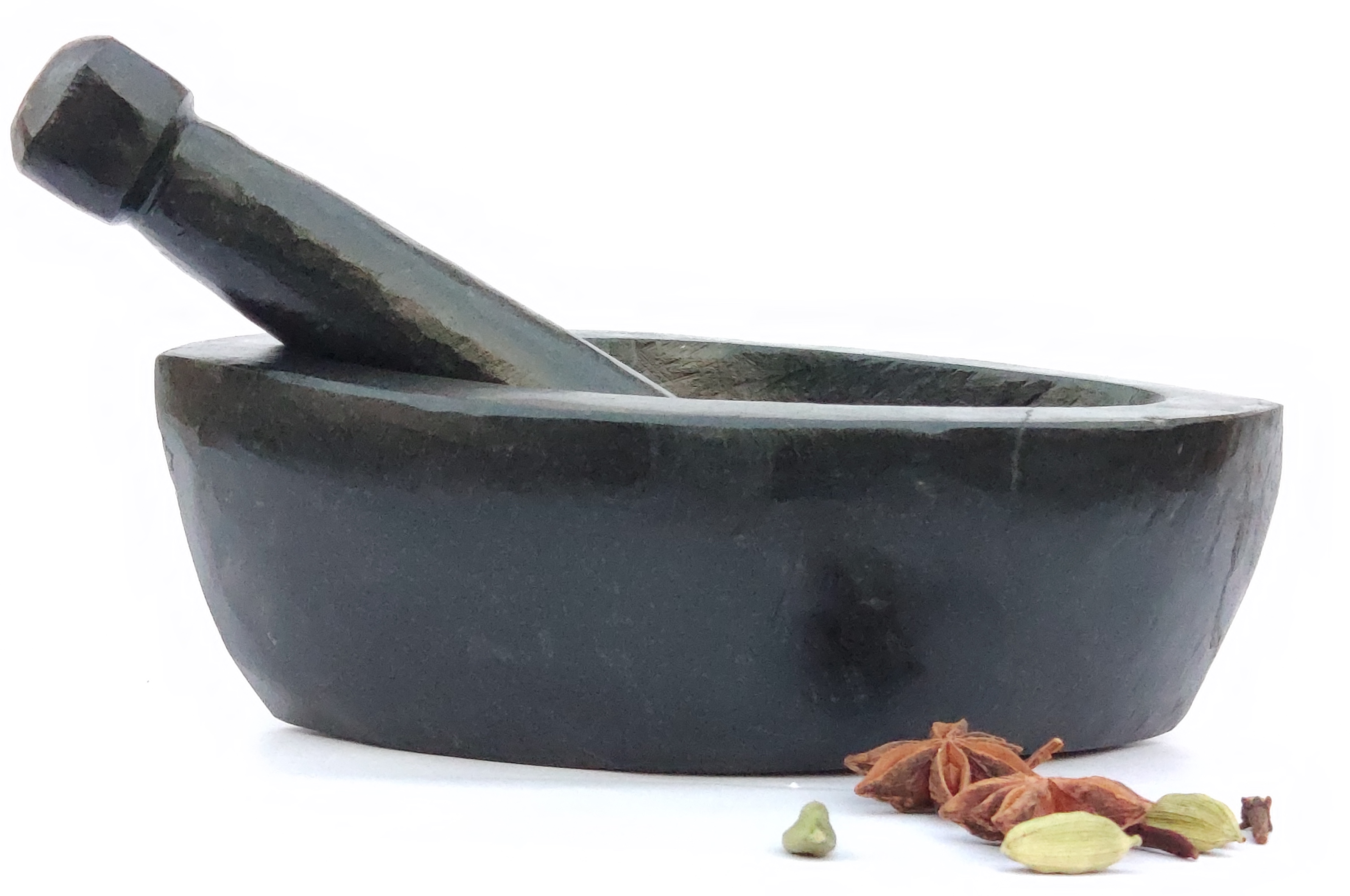 Handmade Kharal/ Mortar & Pestle/ Okhali Made of pure natural stone (Granite) In Boat Shape 7 Inch Length