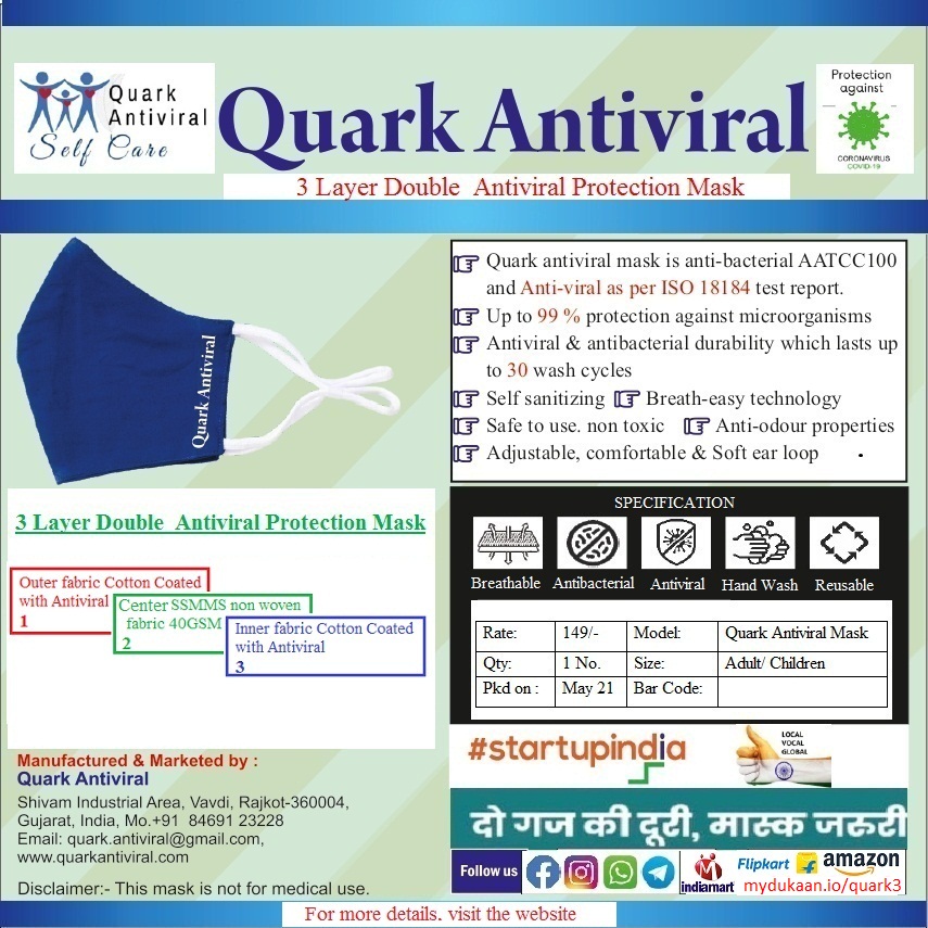 3 Layer Double  Antiviral Protection Mask ( Reusable-Cotton  with Non -woven  fabrics Mask )