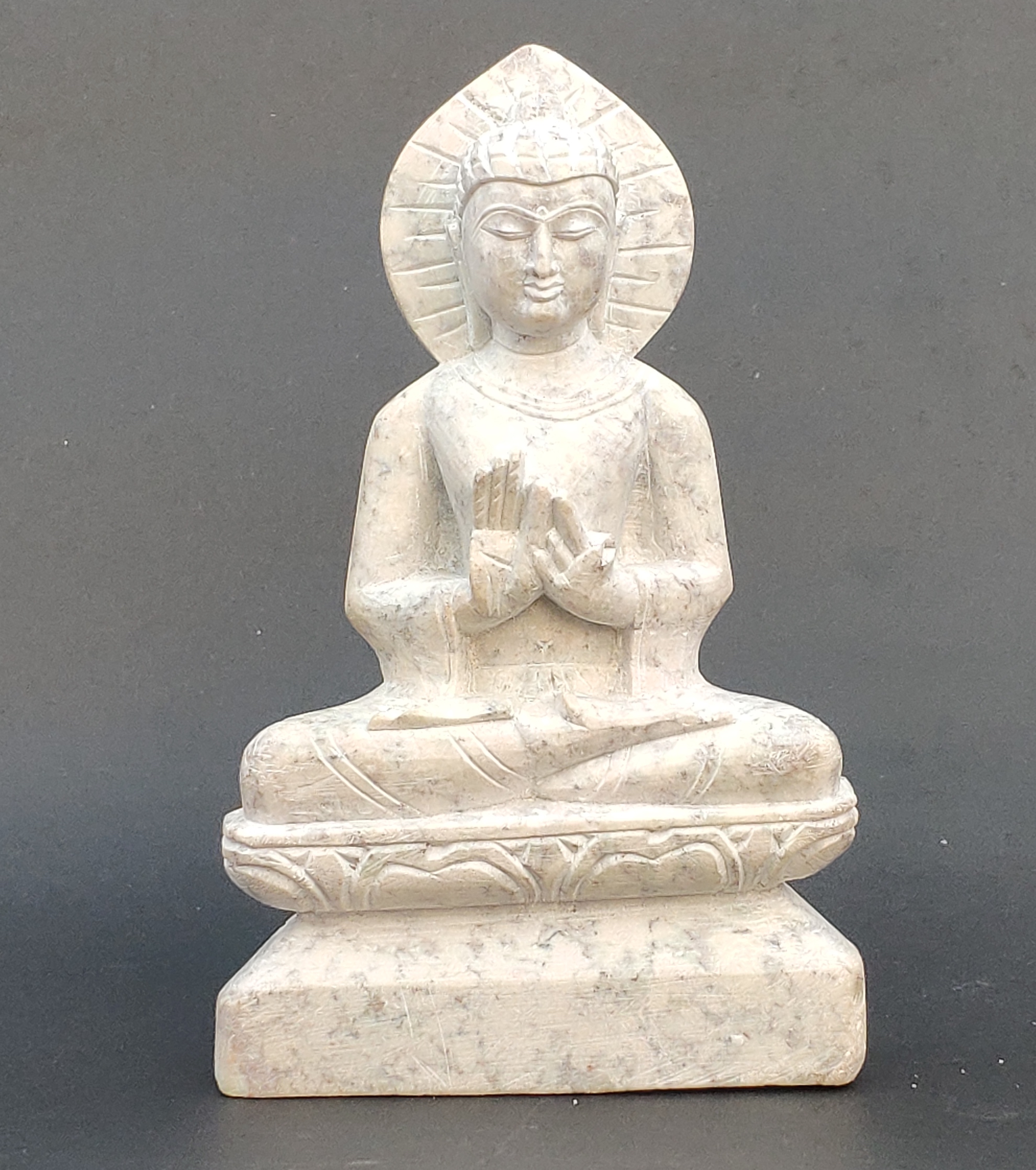  Handmade Buddha in Teaching Mudra Made with Natural Stone Statue, 10 x 3.5 x 16 cm, White Colour, for Study Table, Wor