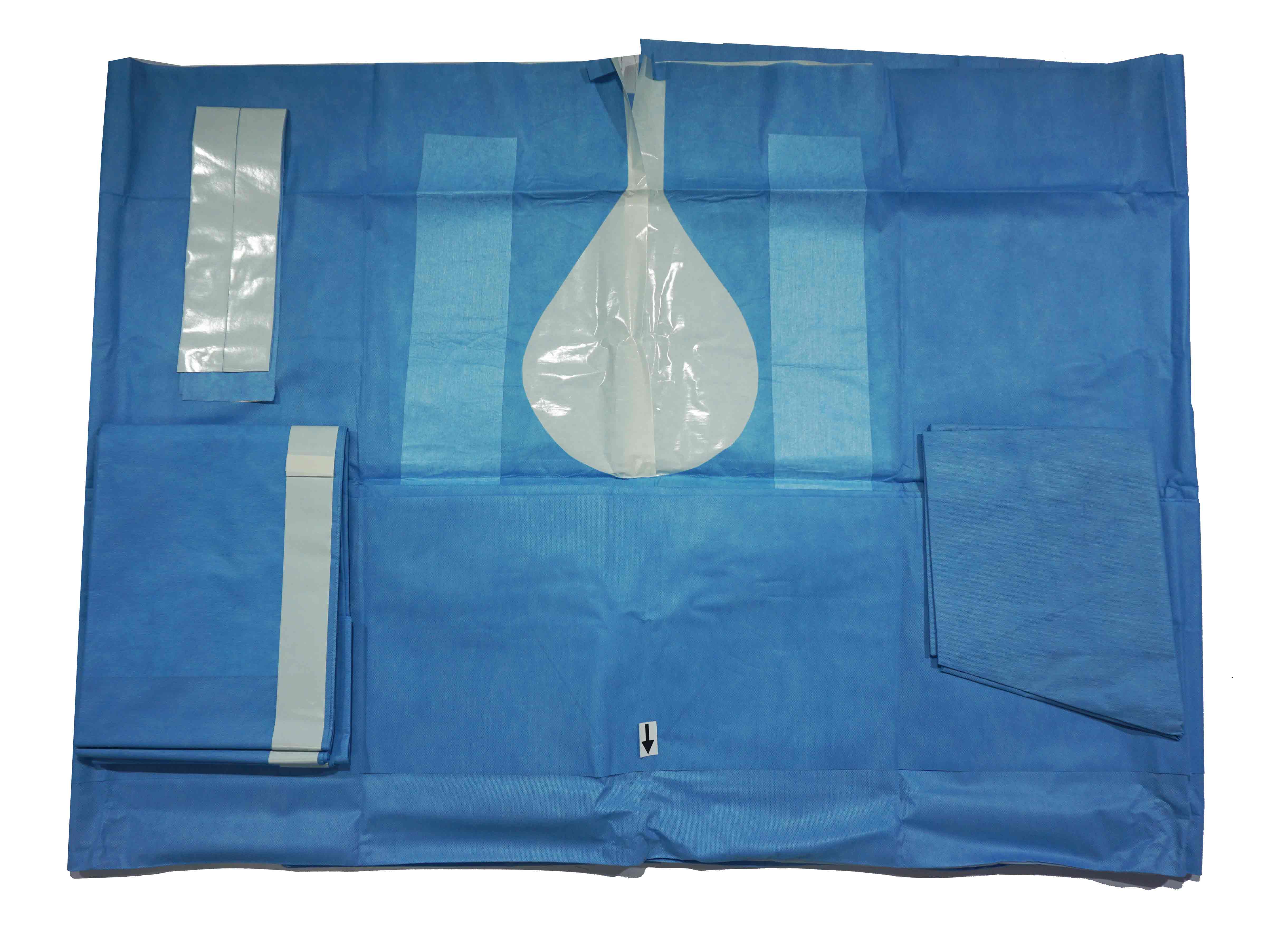 HIP REPLACEMENT U DRAPE  U Cut-2 CM x 20 CM, Straight 24 CM round Poly sheet lining 120 CM x 120 CM
