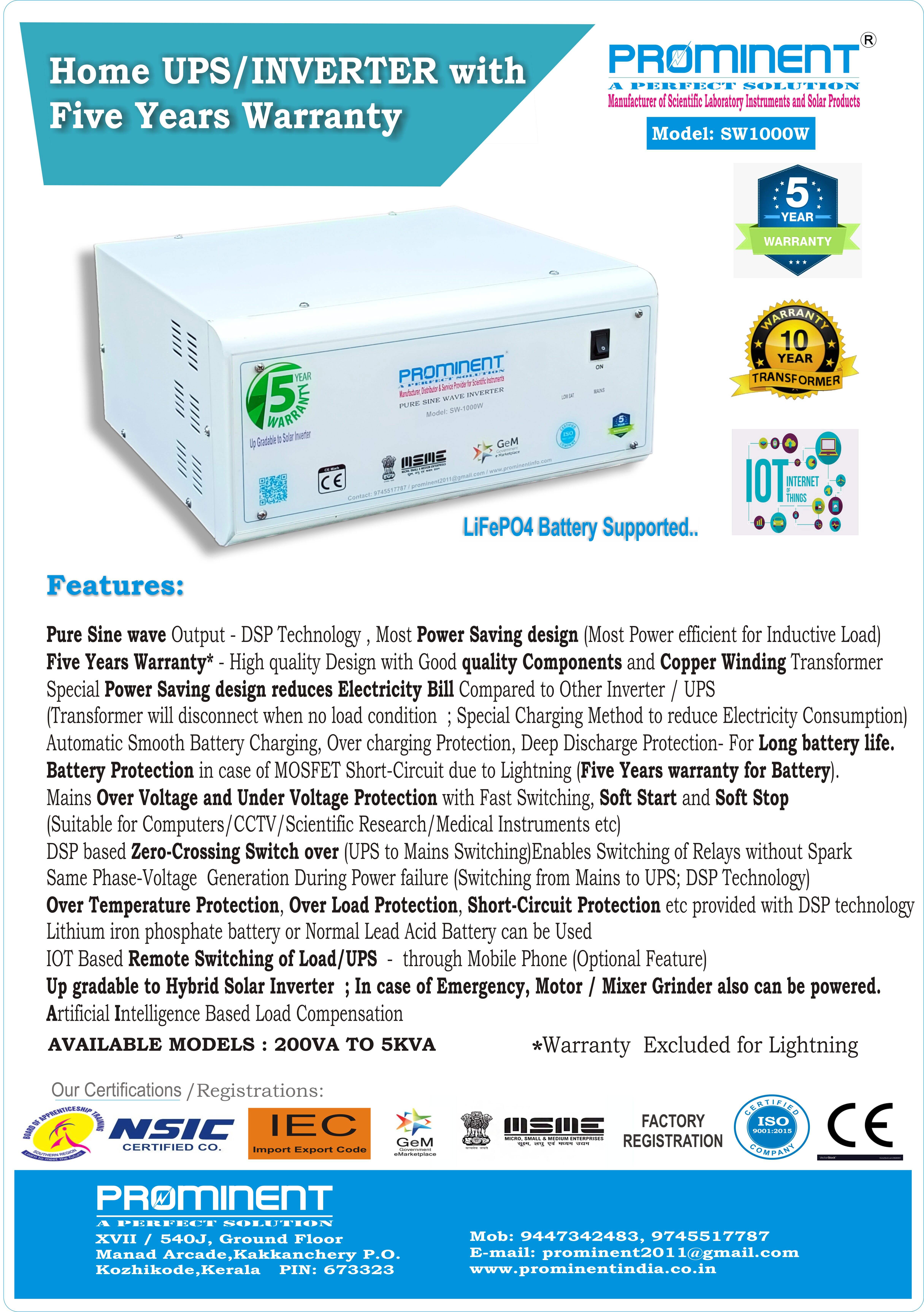 PURE SINE WAVE WITH FIVE YEARS WARRANTY AND SPECIAL ENERGY SAVING TECHNOLOGY