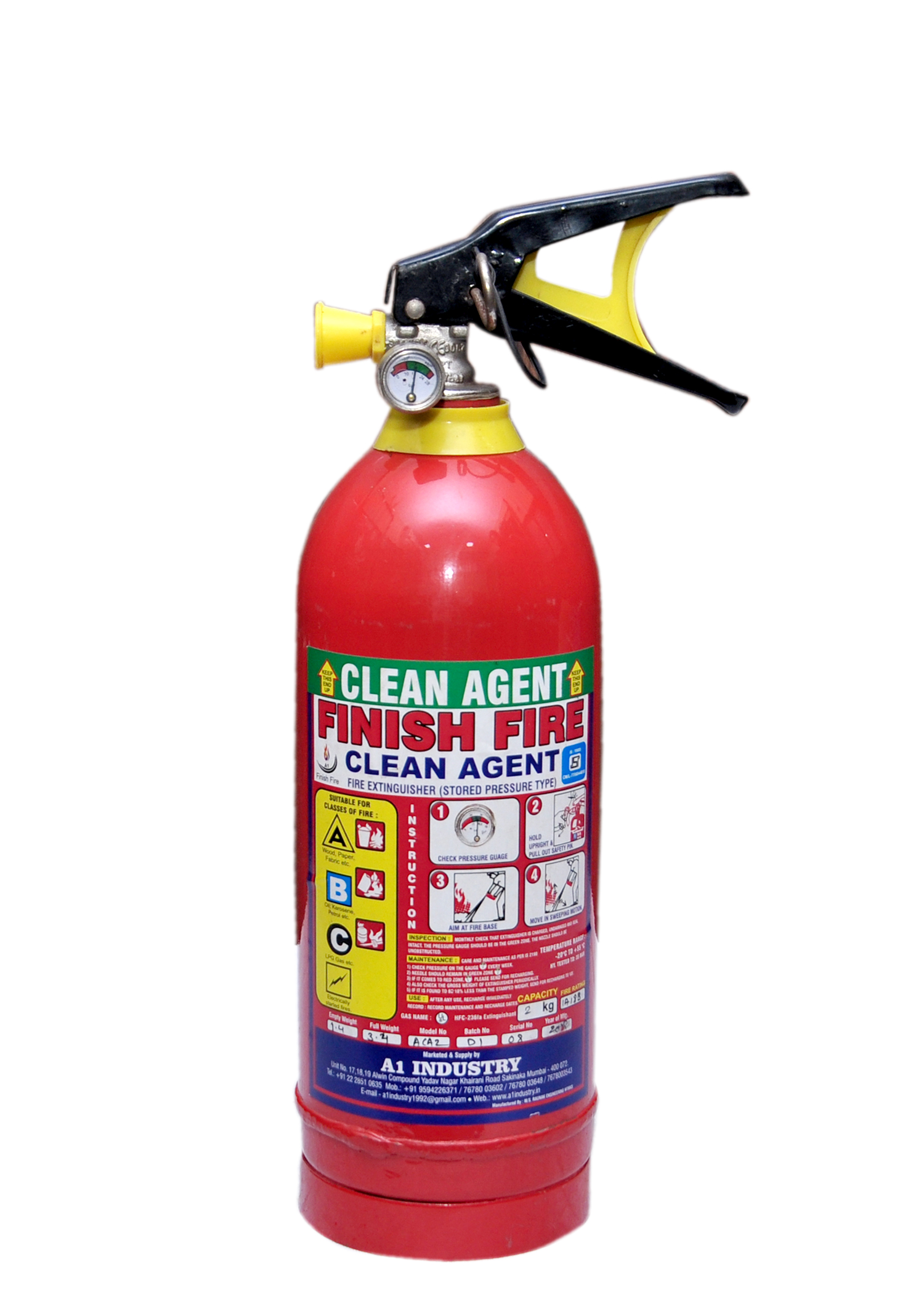 FINISH FIRE 2 KG CLEANT AGENT TYPE PORTABLE FIRE EXTINGUISHER