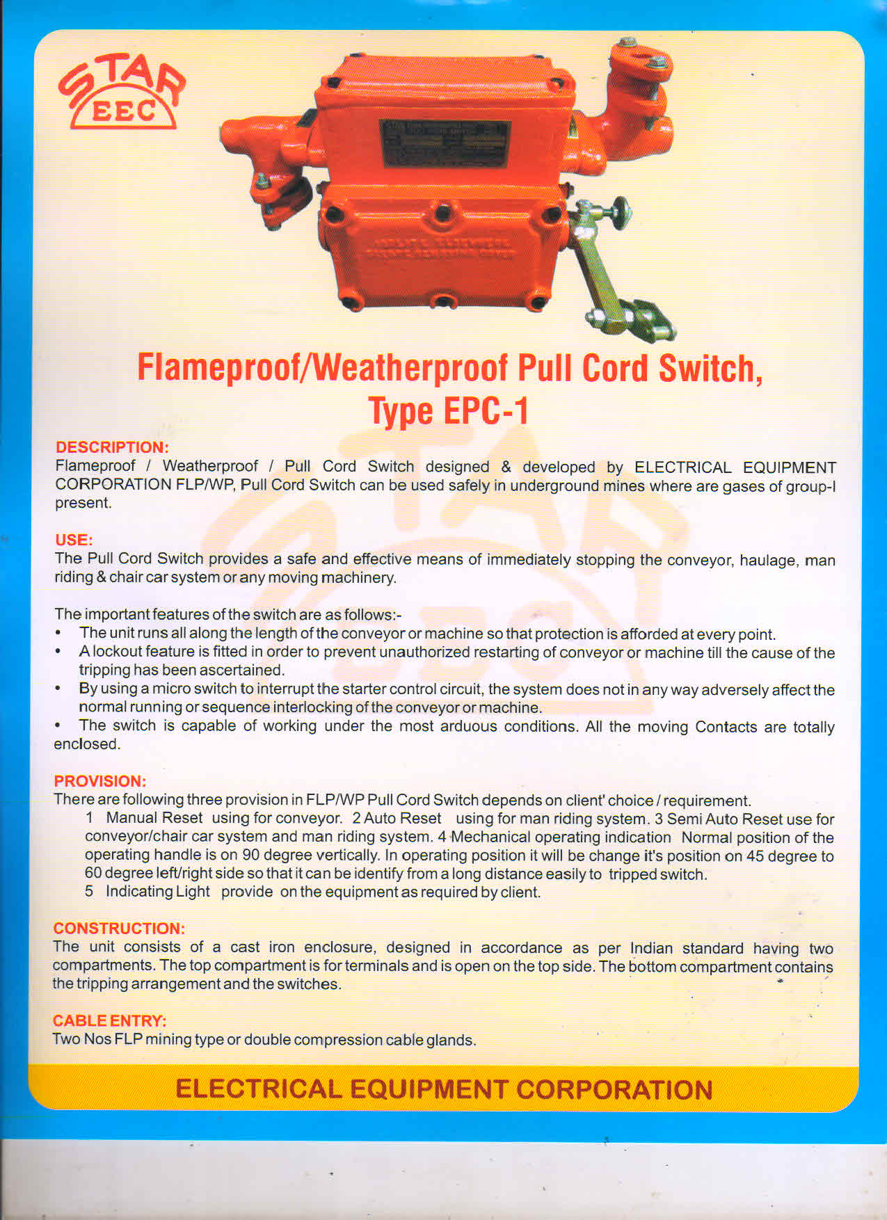 Flameproof/WP Pull Cord Switch