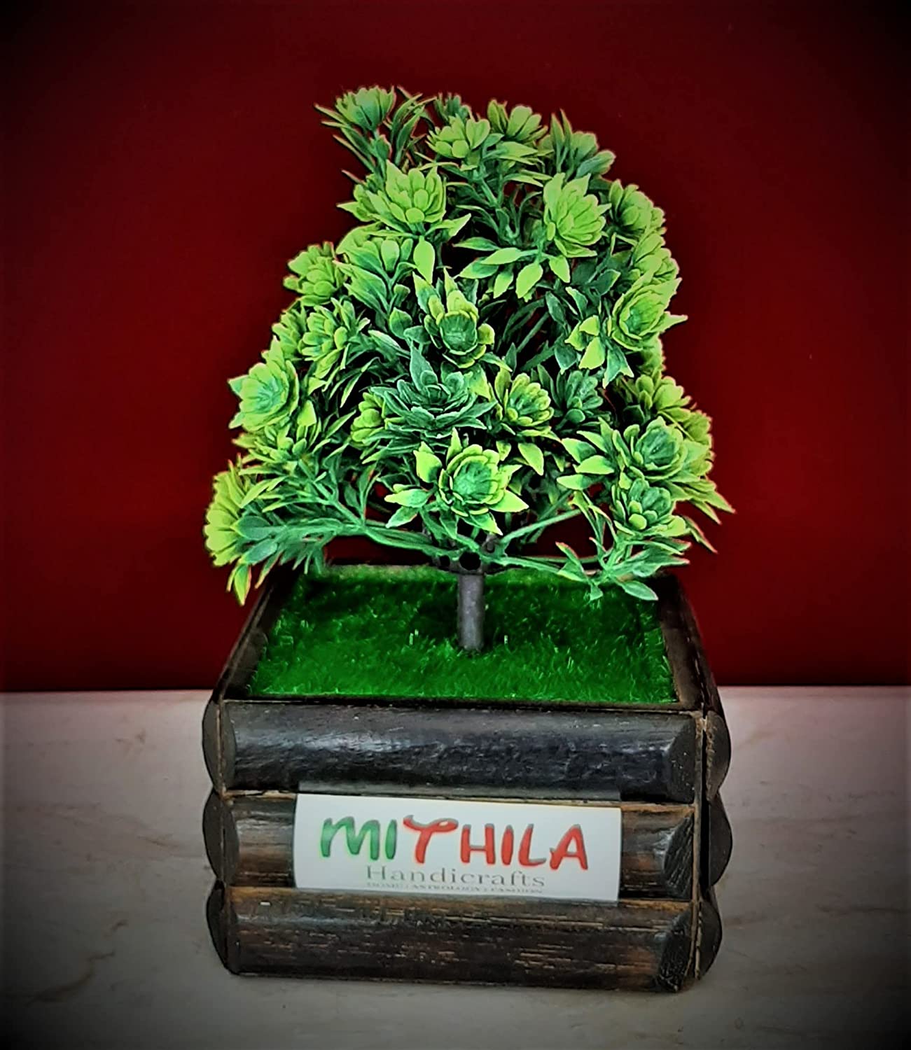 MITHILA™ Artificial Bonsai Plant with Elegant BAMBOO Pot  for Home and Office Decoration Green