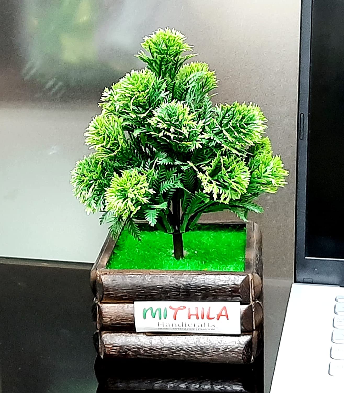 MITHILA™ Artificial Bonsai Plant with Elegant BAMBOO Grass Pot for Home and Office Decoration Green
