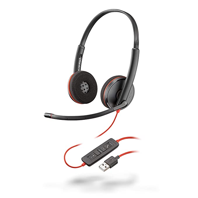 Poly Wired Headset Blackwire 3220 USB-C Wired Headset - Dual Ear (Stereo) with Boom Mic - Connect to PC/Mac via USB-C