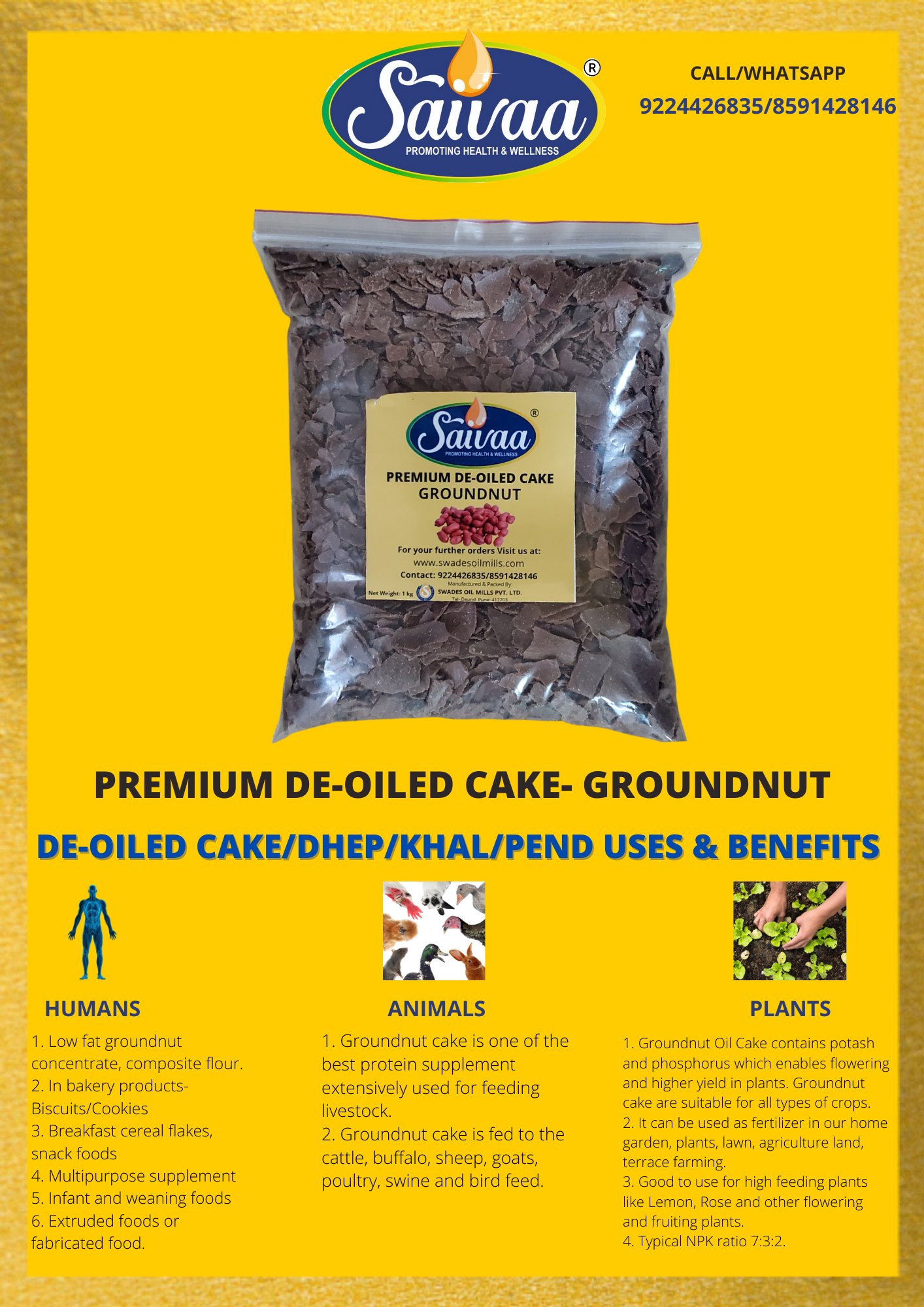 Saivaa Premium Groundnut De-Oiled Cake/Pend/Dhep