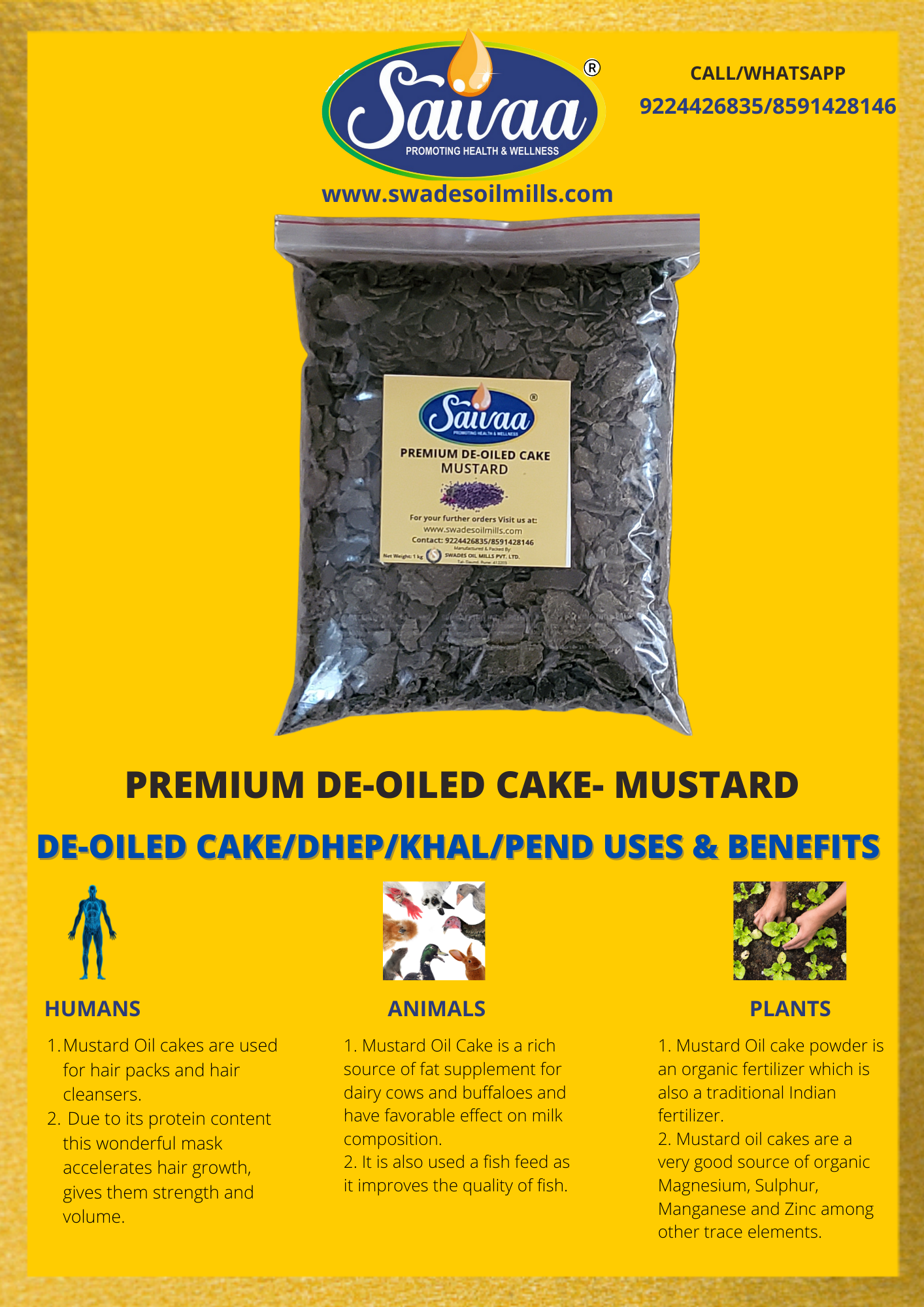 Saivaa Premium Mustard De-Oiled Cake/Pend/Dhep