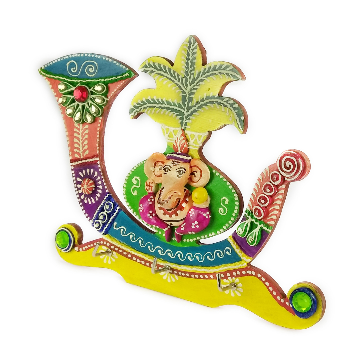 Buy Awesome Wooden Ganesh Keyholder with 3hooks for Home, Office by Kavyshilp Handmade