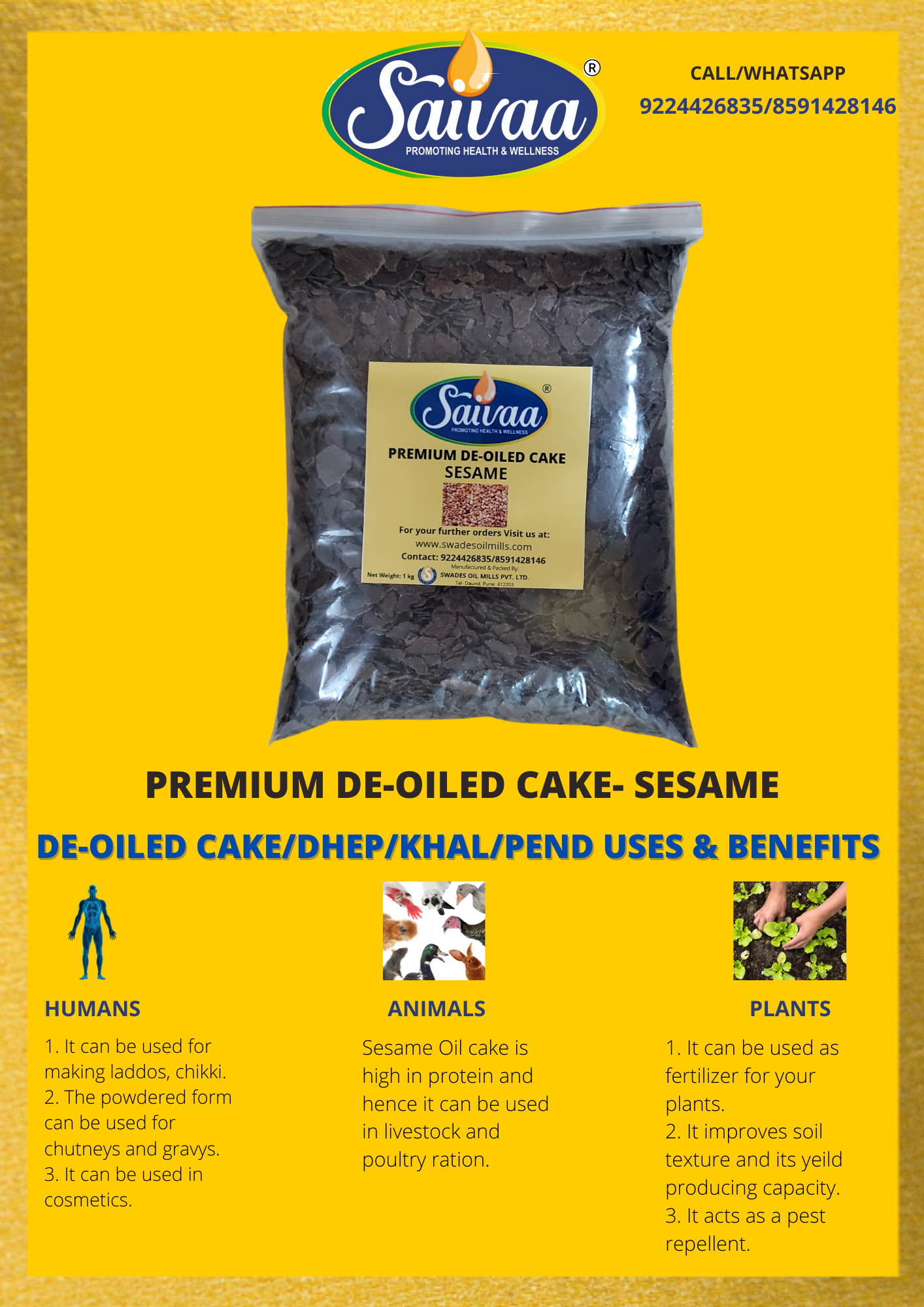 Saivaa Premium Sesame De-Oiled Cake/Pend/Dhep
