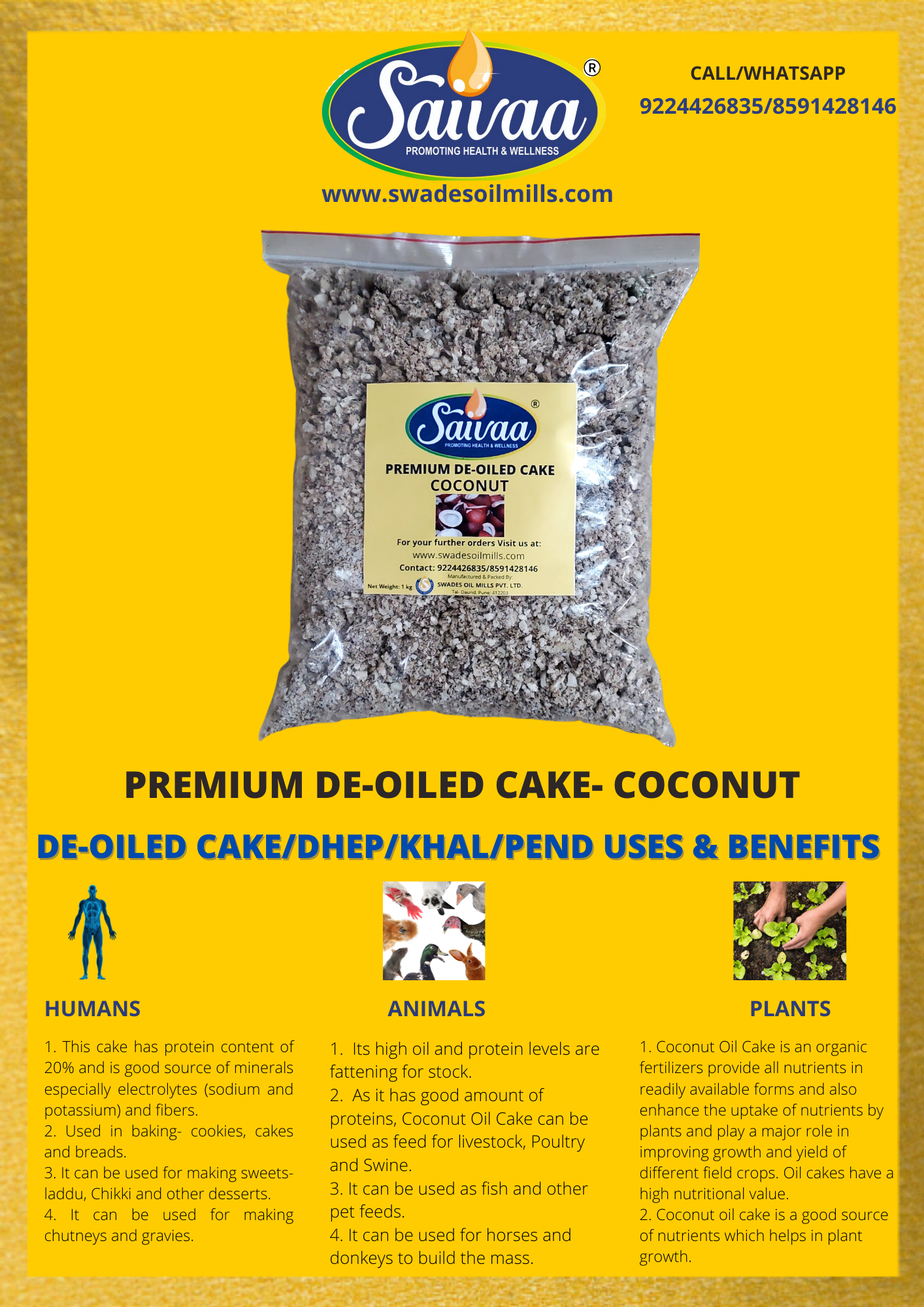 Saivaa Premium Coconut De-Oiled Cake/Pend/Dhep