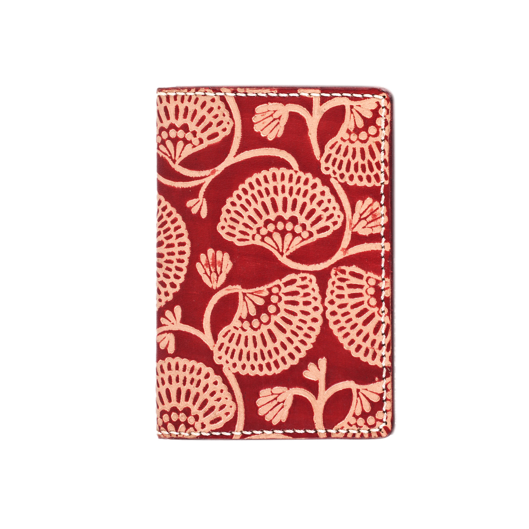 Floral Emboss Genuine Leather Handmade Card, Passport Cover