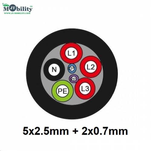 Three Phase 16A 5x2.5mm and 2x0.7mm2  Electric Vehicle Charging Cable 100-meter 7 Core 15mm Outer Diameter