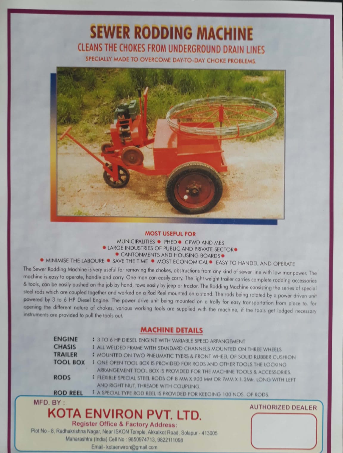 Sewer Cleaning Rodding machine