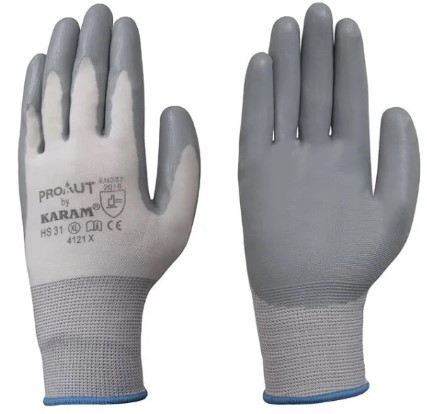 Karam HS31(L) Supported Hand Gloves Having White Polyester Liner 13 Gauge With Grey Nitrile Coating Smooth Finish And Grey Elastic SIZE-L