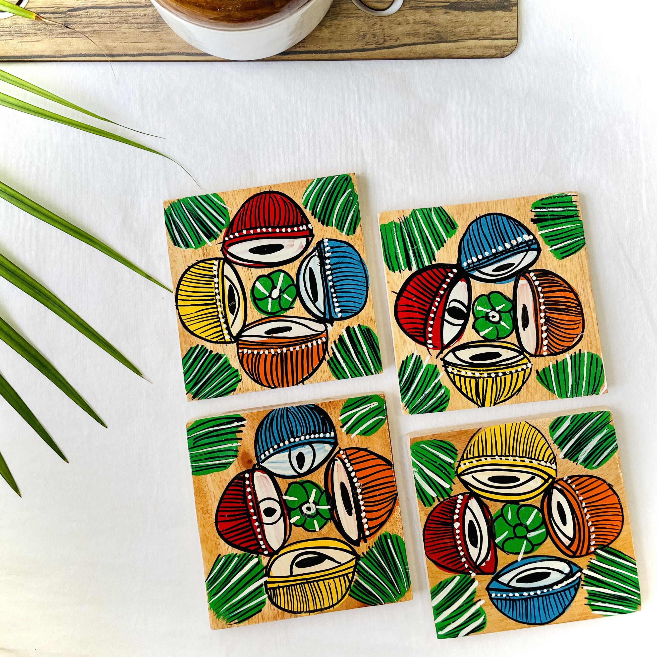 Tabla Square Handpainted Wood Coaster with Pattachitra Folk Art