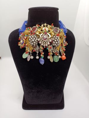 Pure Silver Designer Kundan Nakhra Necklace with Earrings