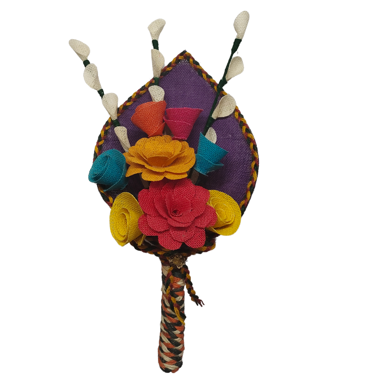 Jute Flowers Everlasting Handle Bouquet with Stick Leaves (Multicolour)