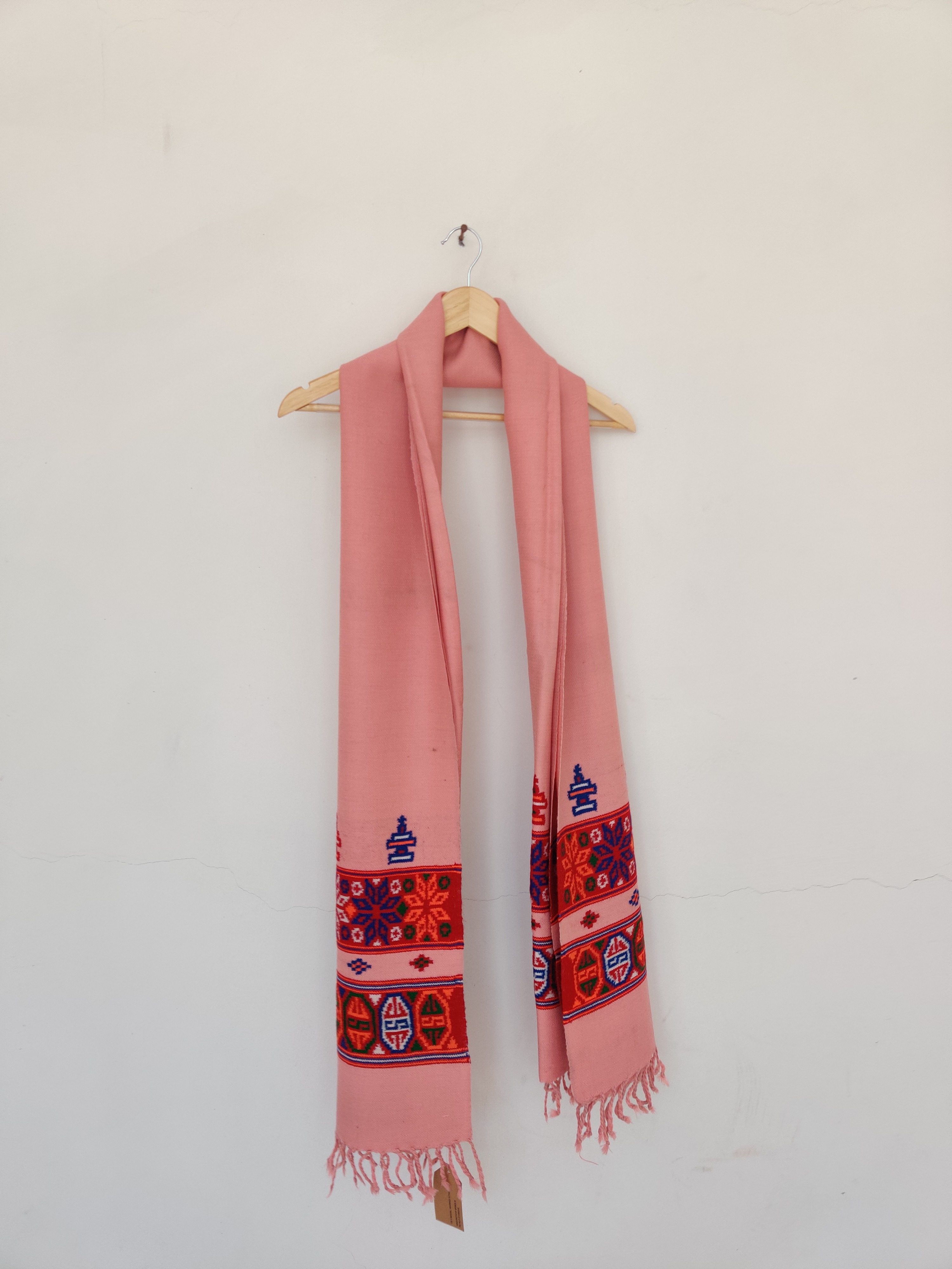 Peach - Pink Multicolor Handwoven Sheep Wool Kinnauri Stole