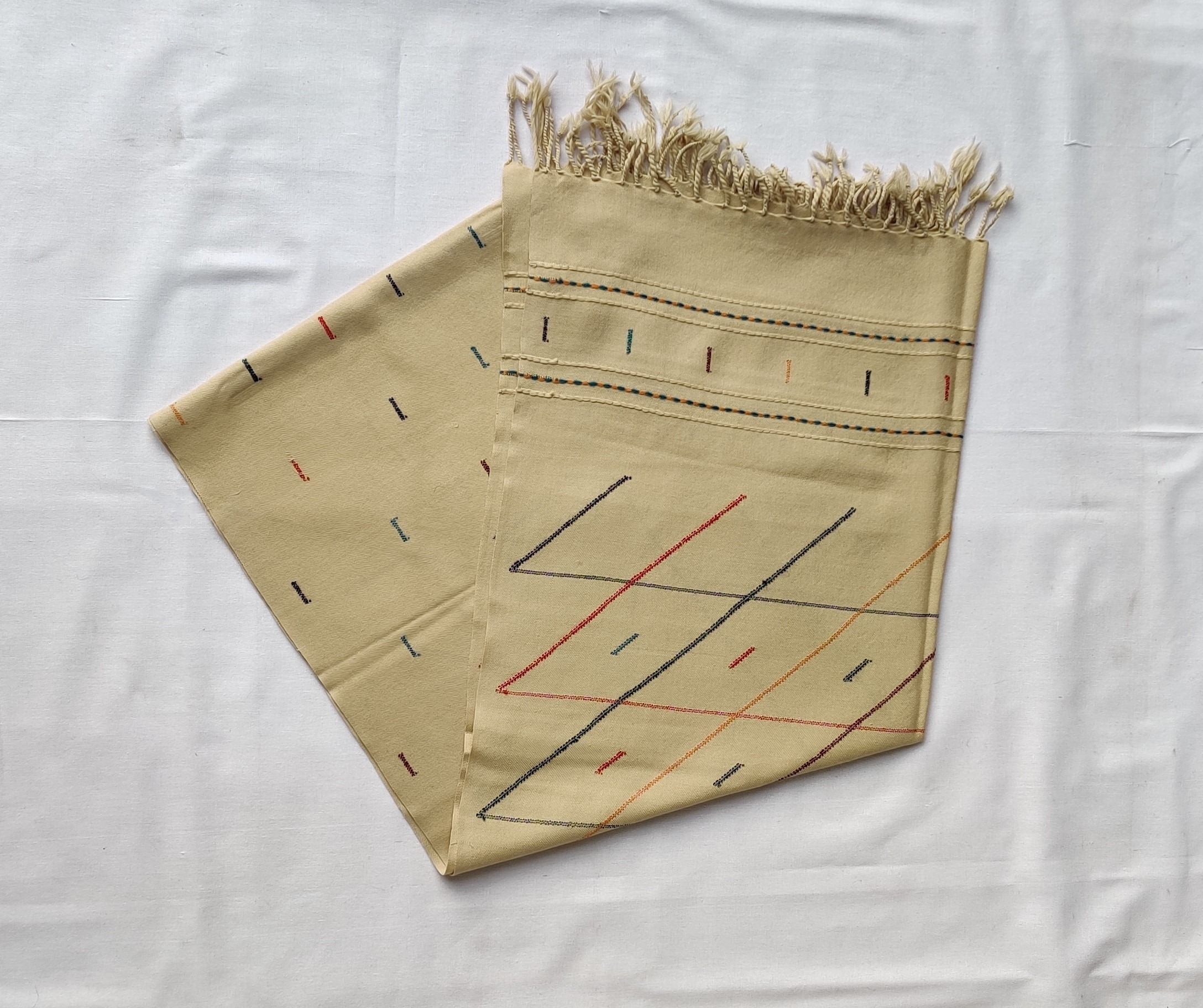 Beige - Cream Multicolor Handwoven Merino Wool Stole