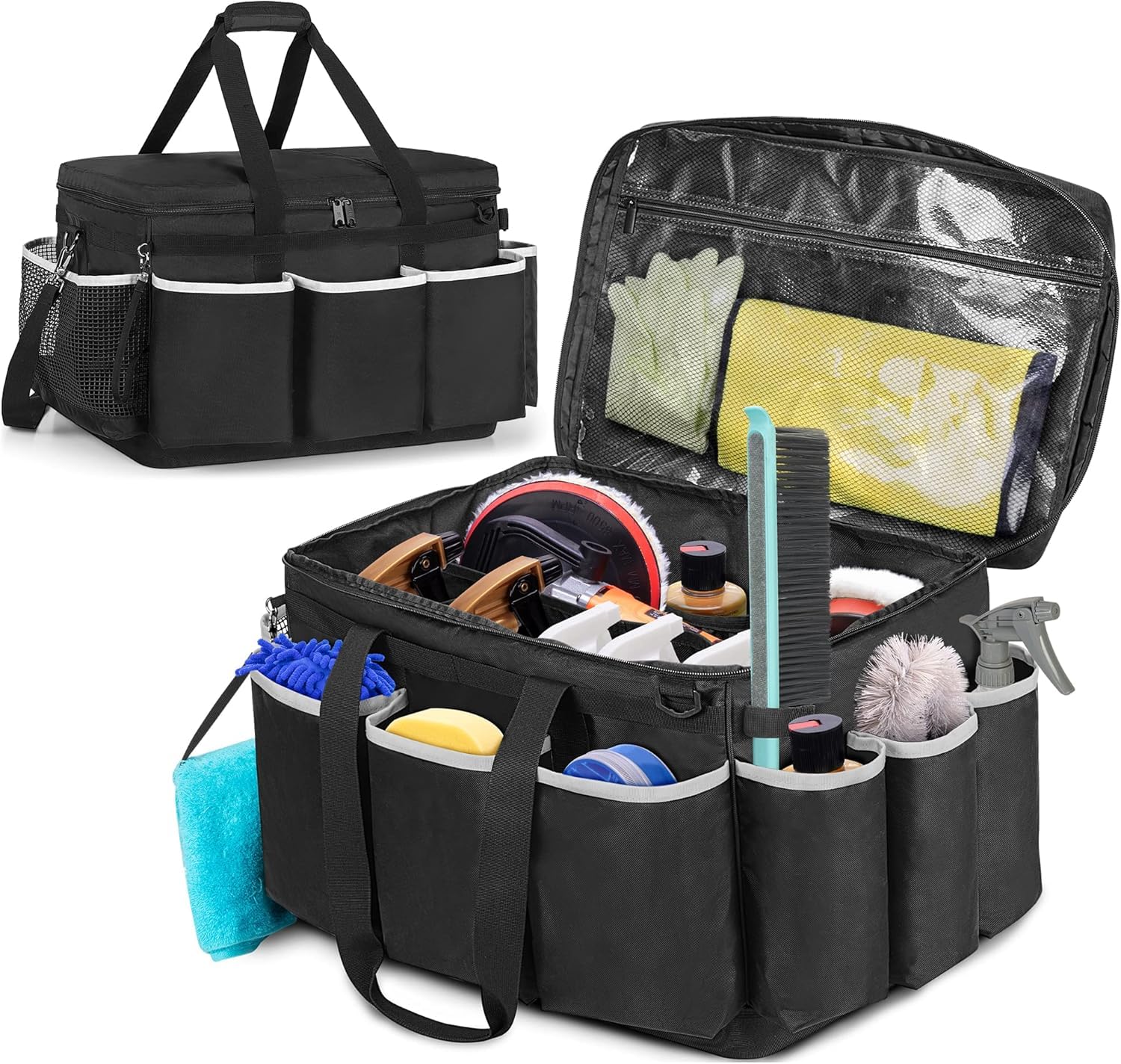 PAHAL Extra-Large Cleaning Caddy, High Capacity Cleaning Supplies Organizer for Housekeeping & Home Work, Car Detailing Tools Tote Bag with Shoulder 