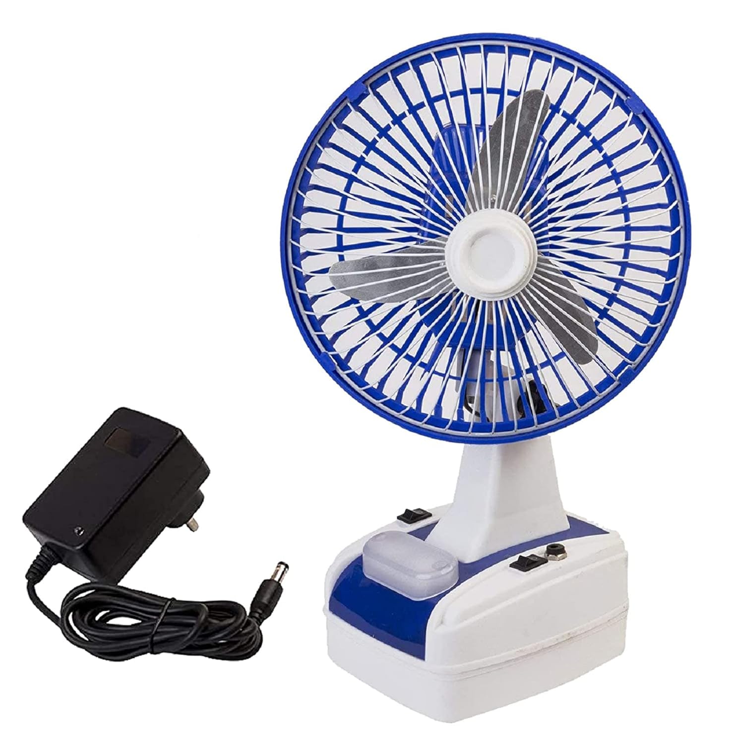 Globex 8-Inch Rechargeable Table Fan with LED Lamp 400 mm Ultra High Speed 3 Blade Table Fan (Red, Green, Blue)