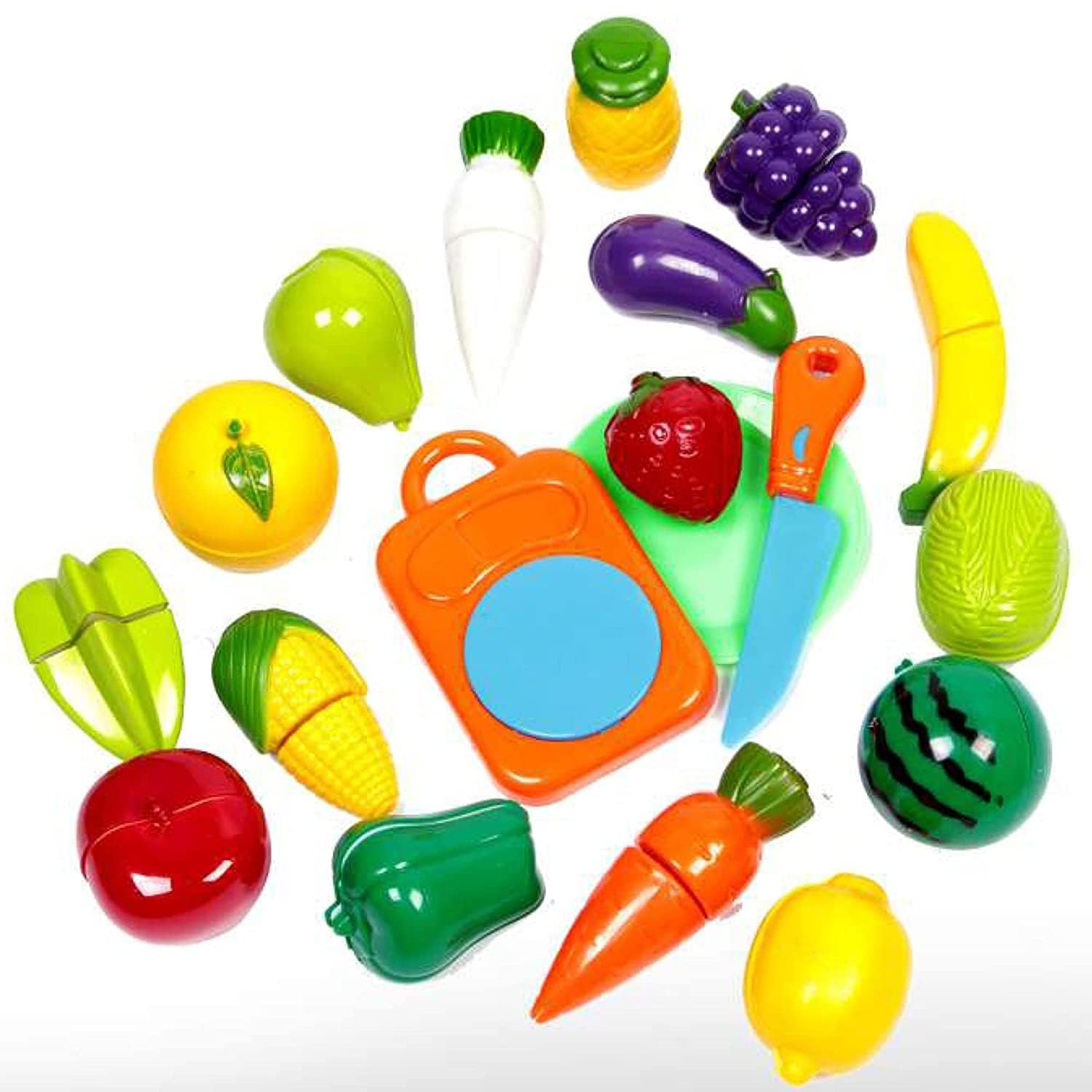 Kids Mandi Slice & Play Fruit and Vegetable Set | Interactive Pretend Play Toy with Realistic Sliceable Fruits and Vegetables | Cutting Food for Kids 