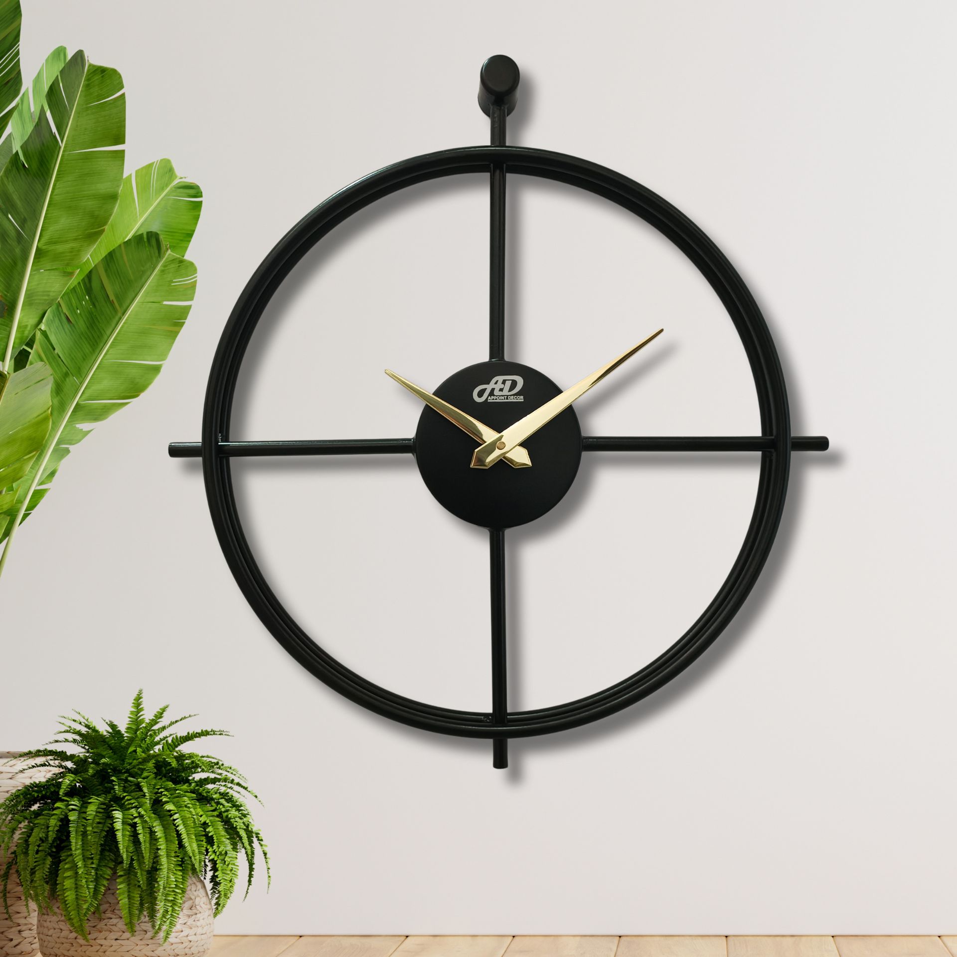 APPOINT DECOR Metal Wall Clock 18.5 inch (47 x 45 cm) Black. for Decorative, Home Big Size Living Rome, Hall, Bedroom, Office and Gifting.