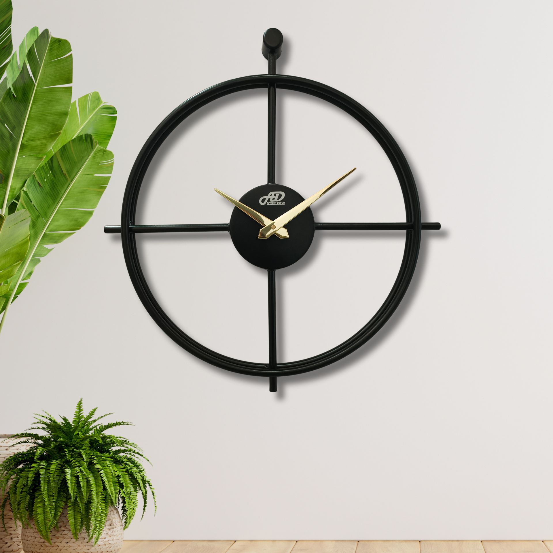 APPOINT DECOR Metal Wall Clock 16.5 inch (42 x 40 cm) for Decorative, Home Big Size Living Rome, Hall, Bedroom, Office and Gifting. (Black)