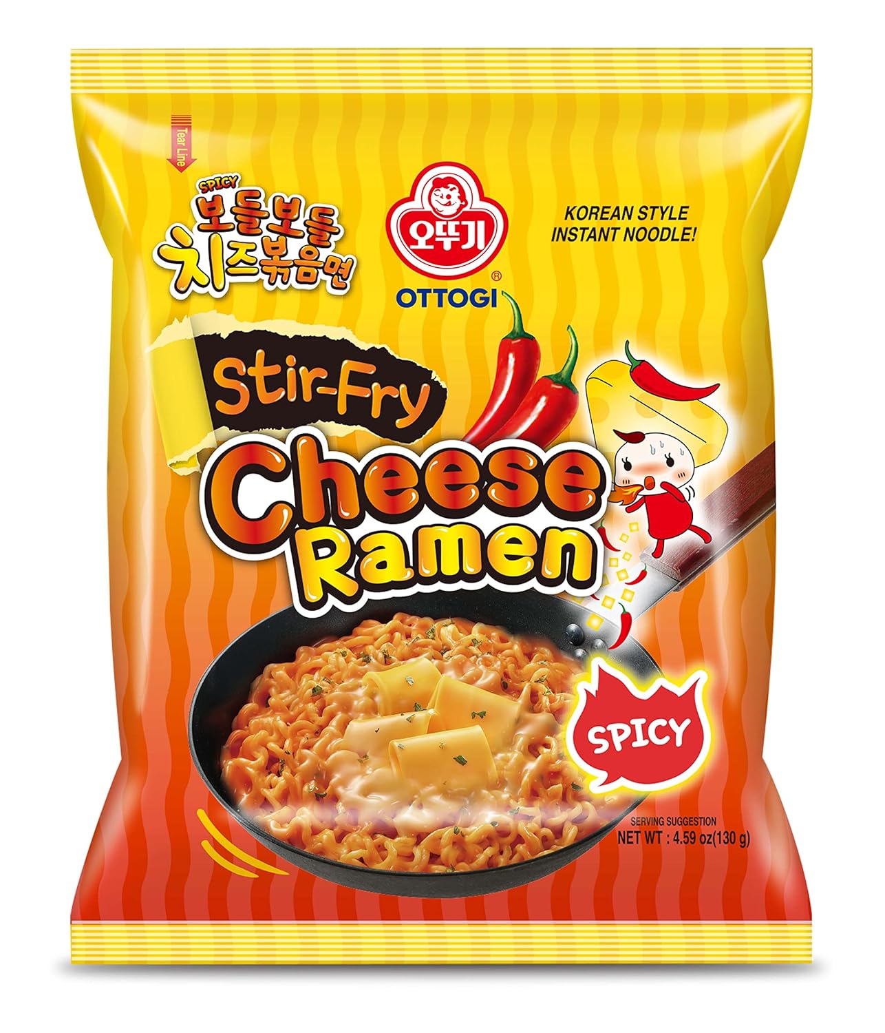Ottogi Cheese Spicy Stir Fry Ramen Noodles, 130g Pack (Imported)